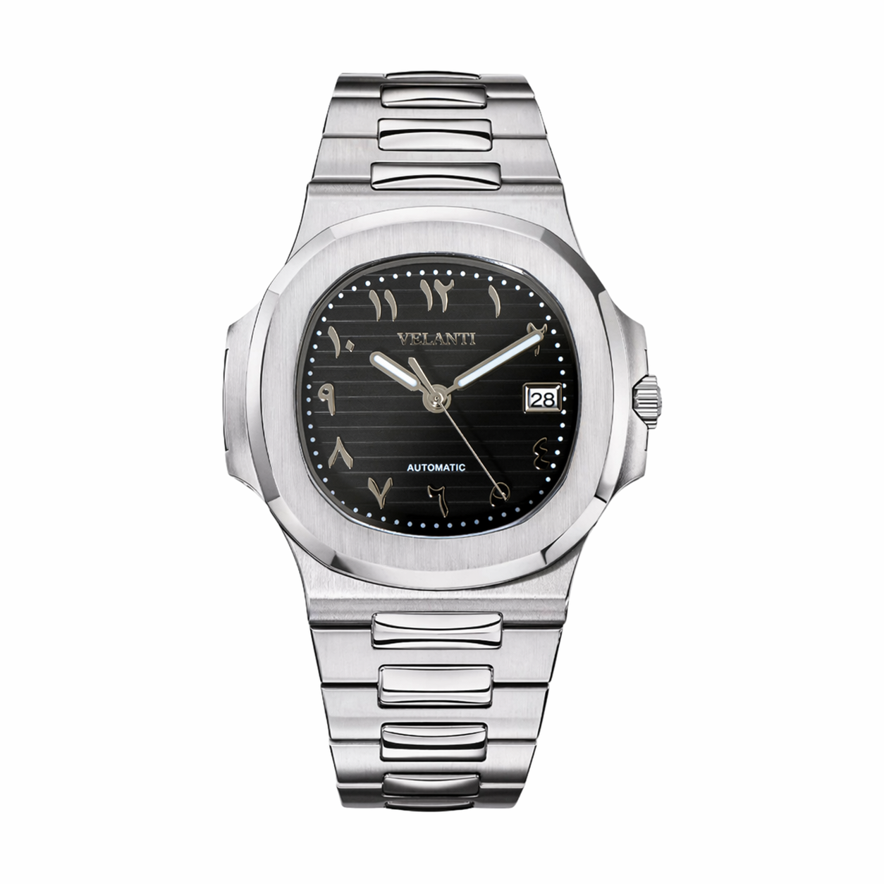 Nautilus-style automatic watch, Velanti Milano Nautvel Arabic Black, main product photo