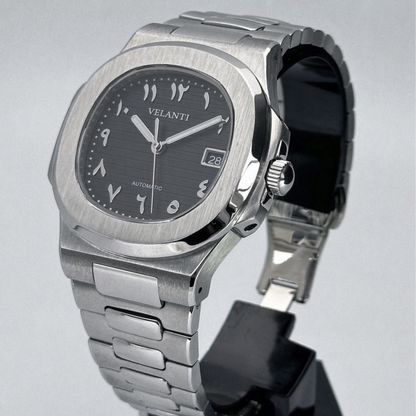 Nautilus-style custom mod watch, Velanti Milano Nautvel Arabic Black, product photo 3