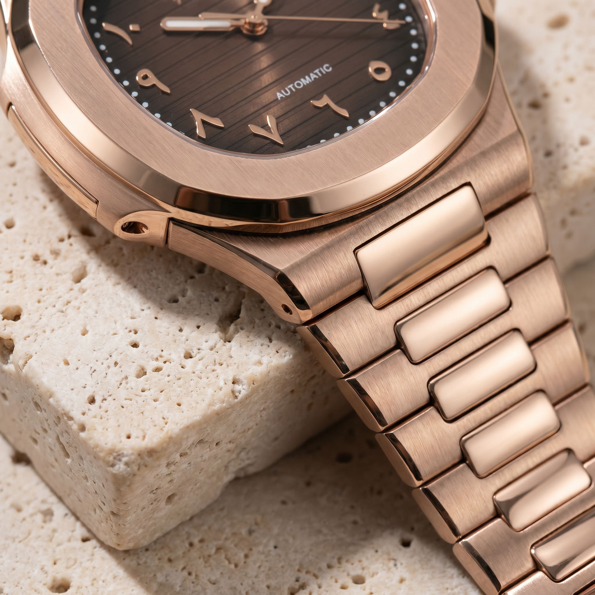 Nautilus-style automatic watch, Velanti Milano Nautvel Arabic Rose Gold Chocolate, product photo 4