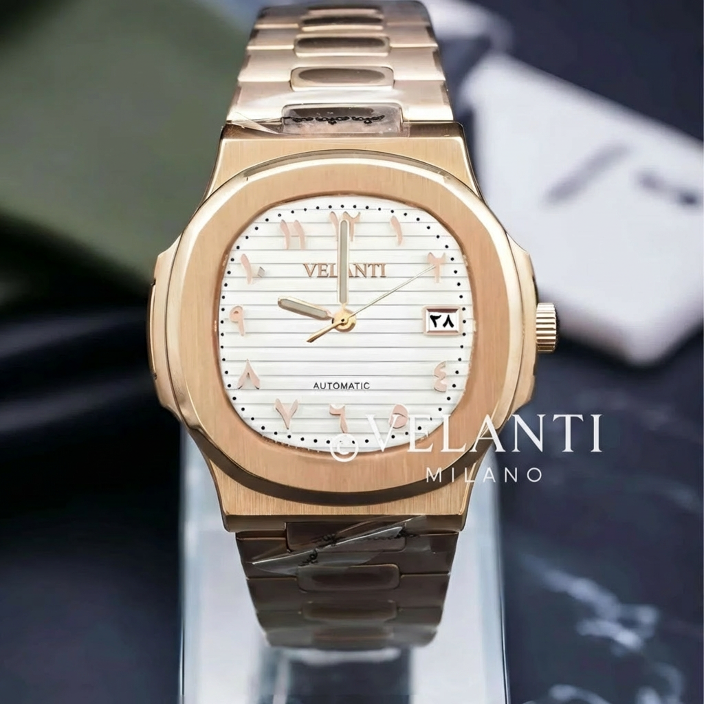 Nautilus-style automatic watch, Velanti Milano Nautvel Arabic Rose Gold White, product photo 2
