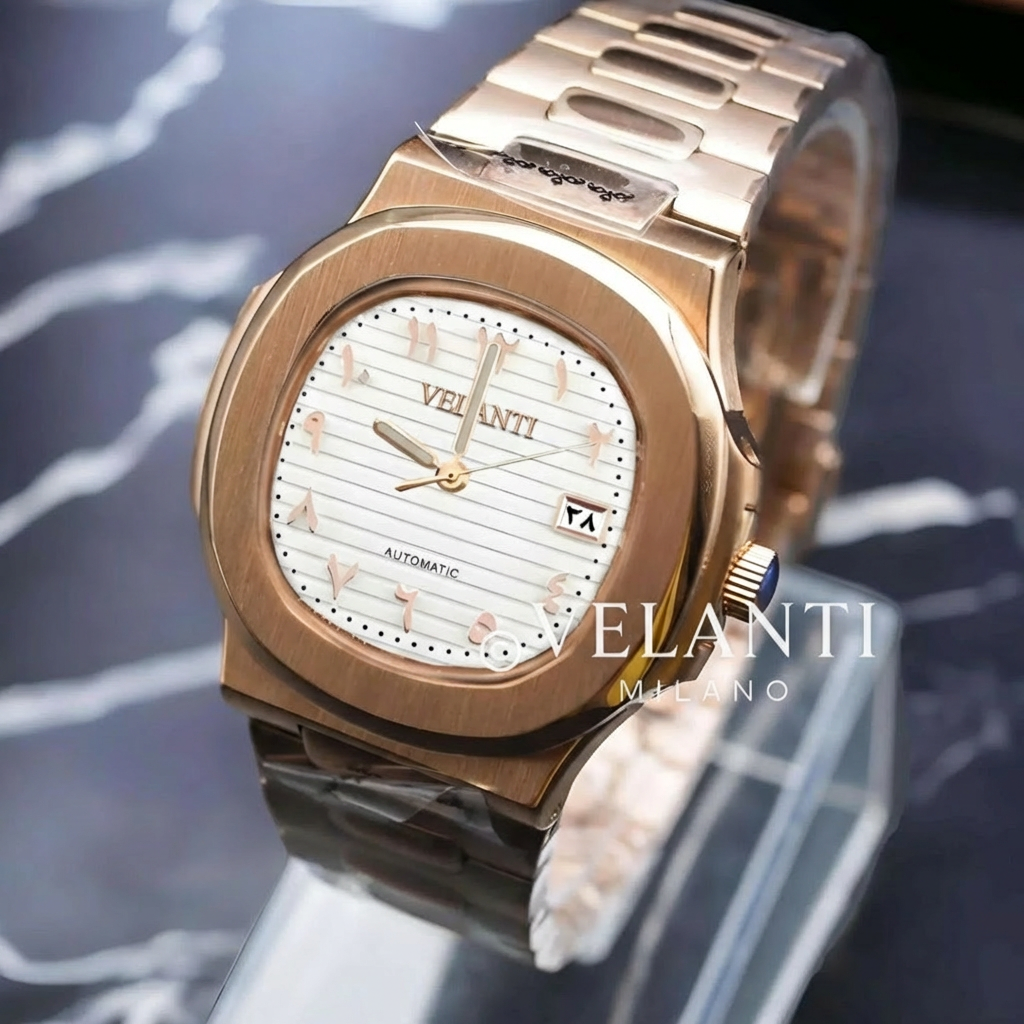 Nautilus-style automatic watch, Velanti Milano Nautvel Arabic Rose Gold White, product photo 3