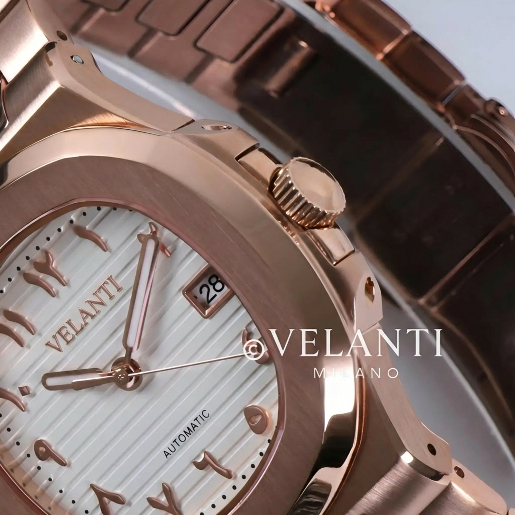 Nautilus-style automatic watch, Velanti Milano Nautvel Arabic Rose Gold White, product photo 4