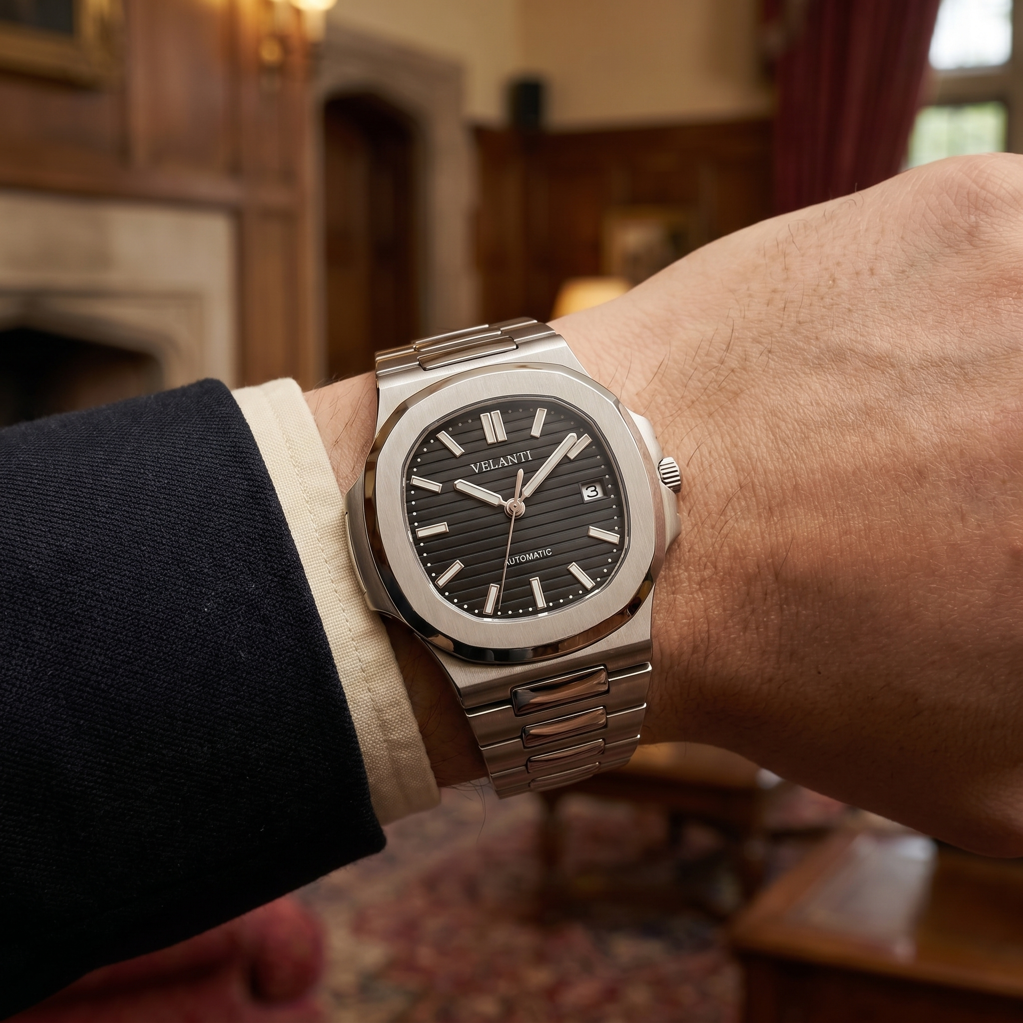 Nautilus-style automatic watch, Velanti Milano Nautvel Black, product photo 3