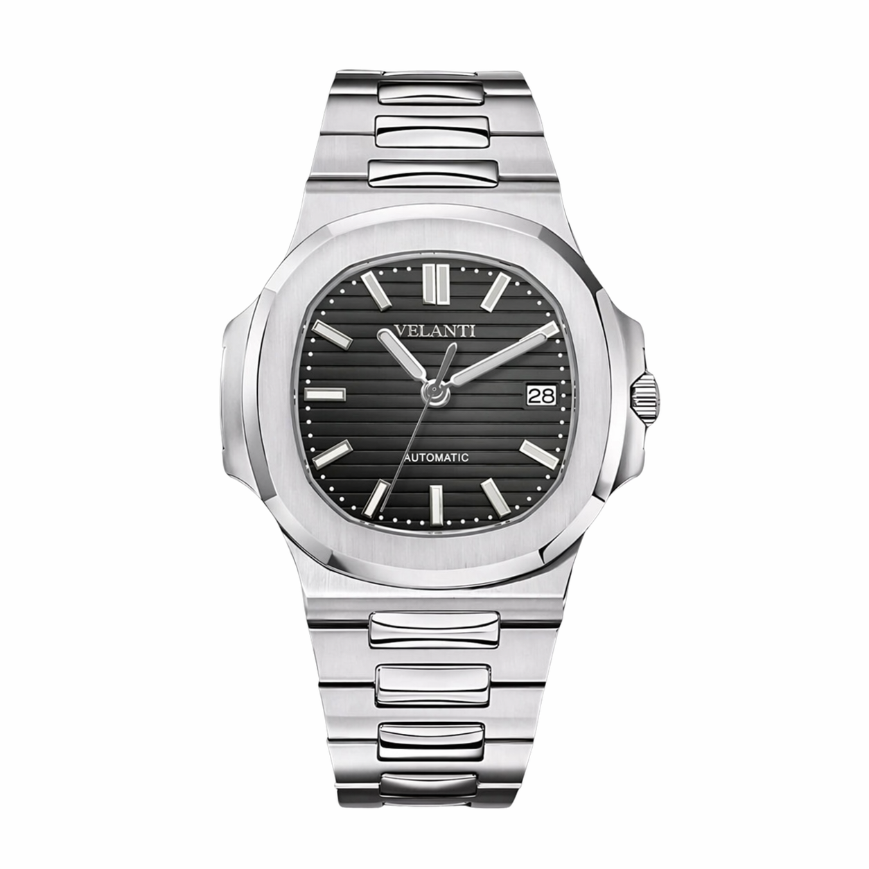 Nautilus-style automatic watch, Velanti Milano Nautvel Black, main product photo