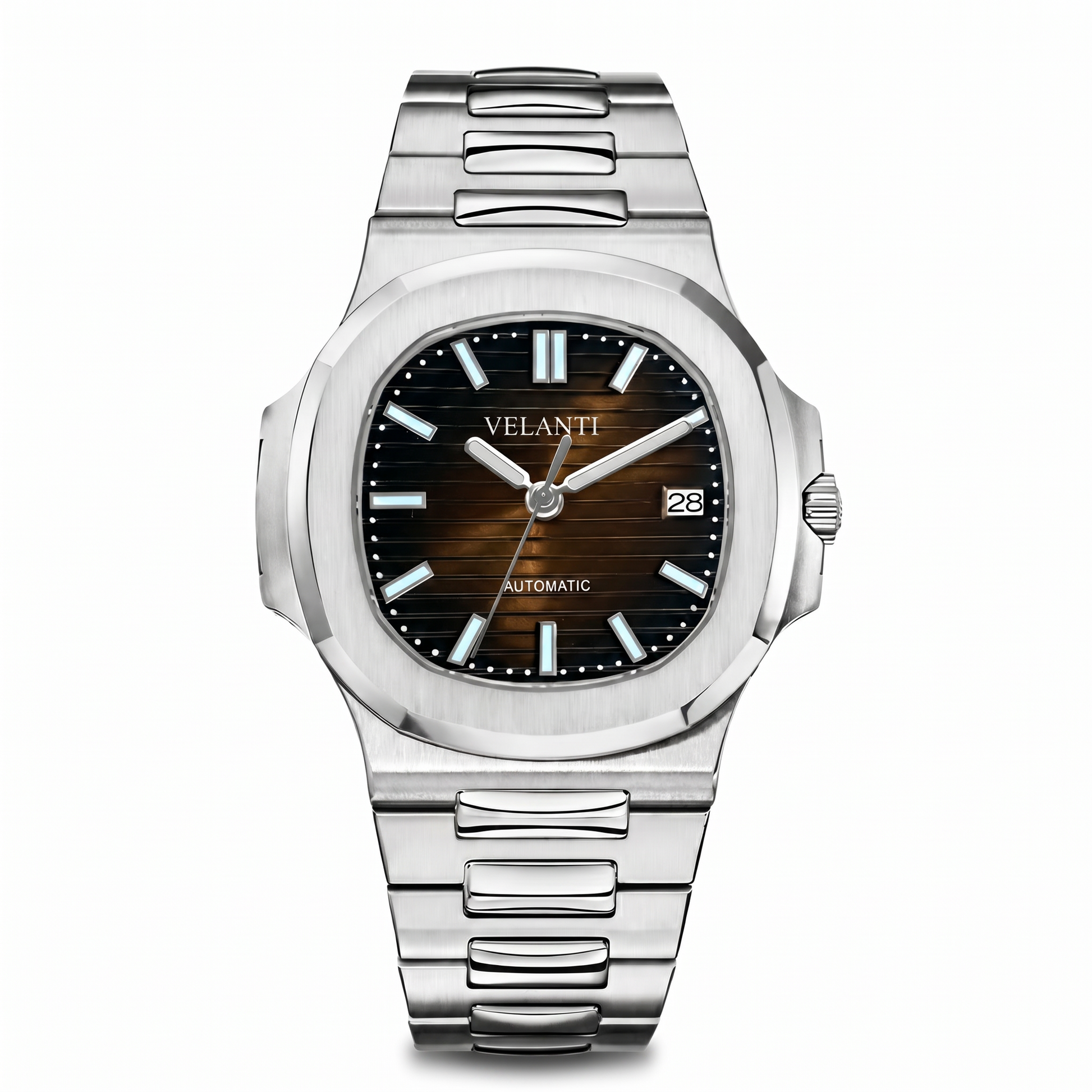 Nautilus-style automatic watch, Velanti Milano Nautvel Brown, main product photo