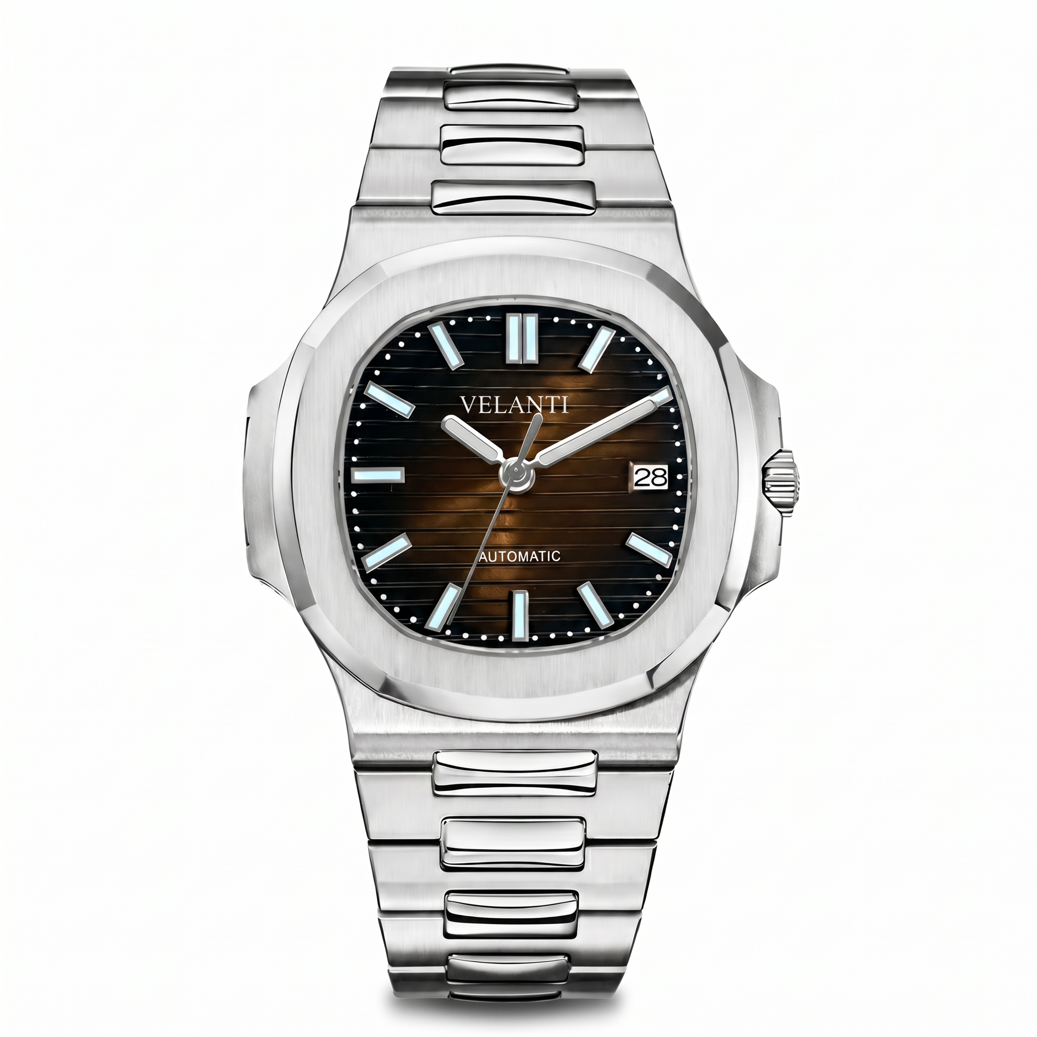 Nautilus-style automatic watch, Velanti Milano Nautvel Brown, main product photo