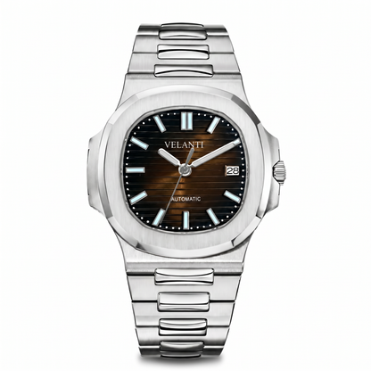 Nautilus-style automatic watch, Velanti Milano Nautvel Brown, main product photo