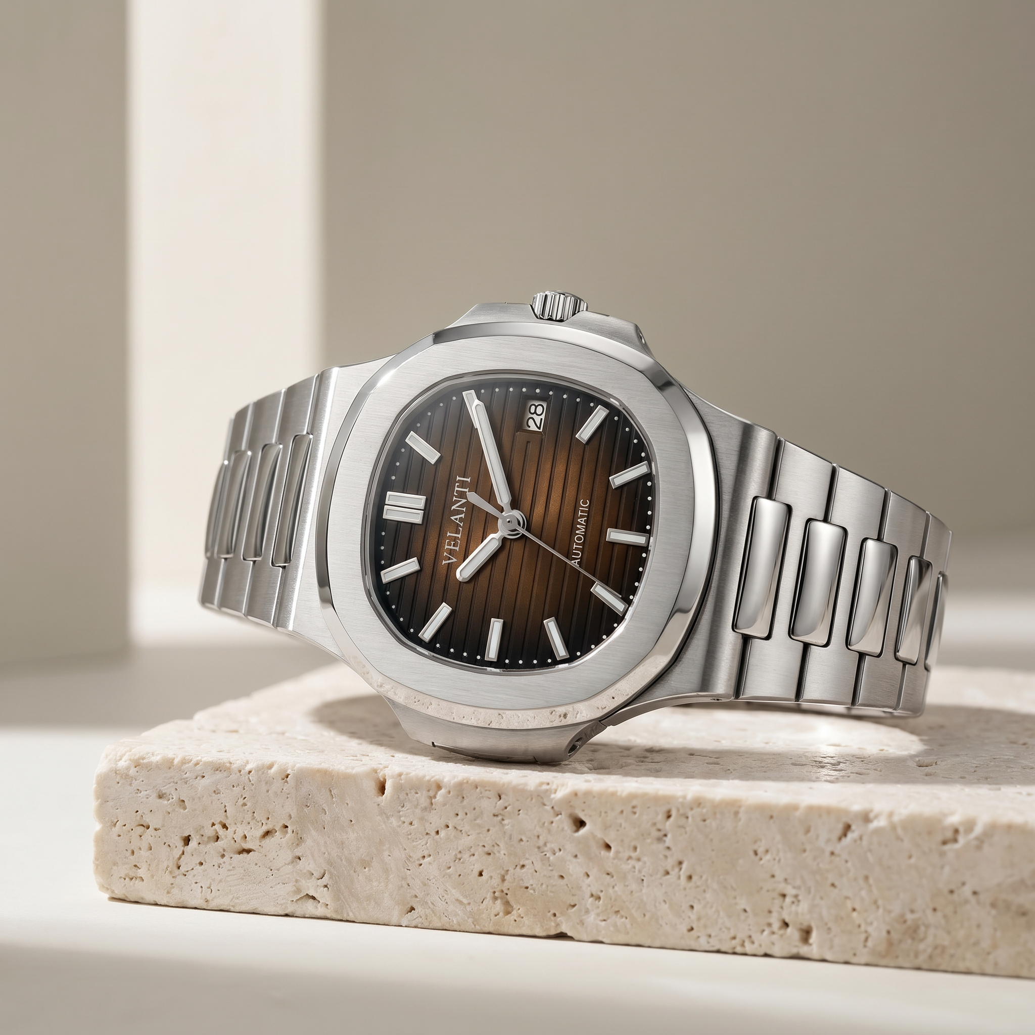 Nautilus-style automatic watch, Velanti Milano Nautvel Brown, product photo 2
