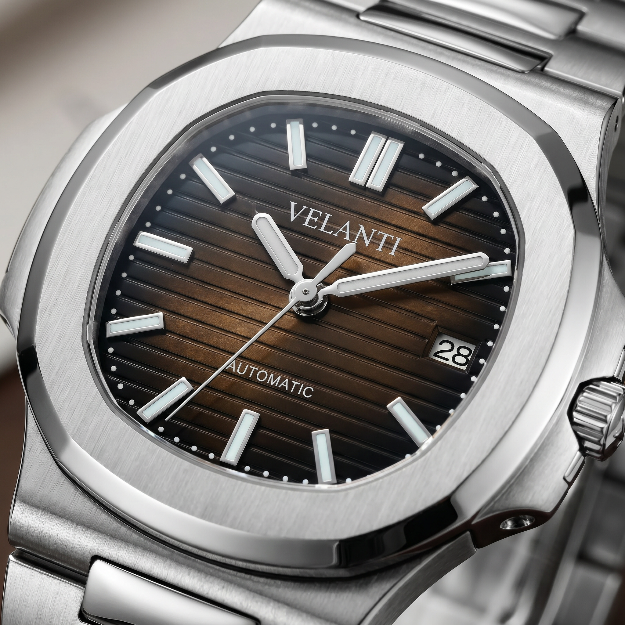 Nautilus-style automatic watch, Velanti Milano Nautvel Brown, product photo 3