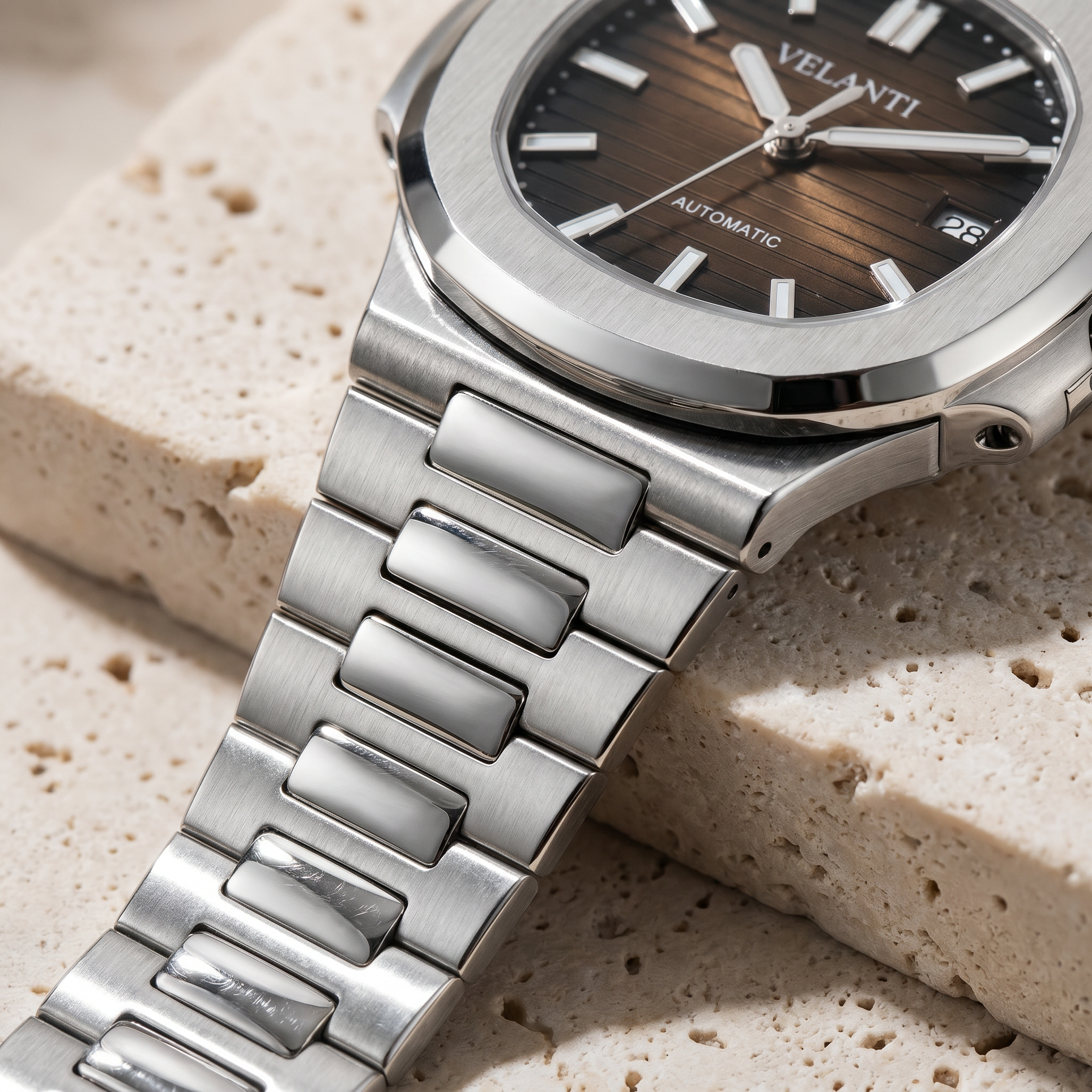 Nautilus-style automatic watch, Velanti Milano Nautvel Brown, product photo 4