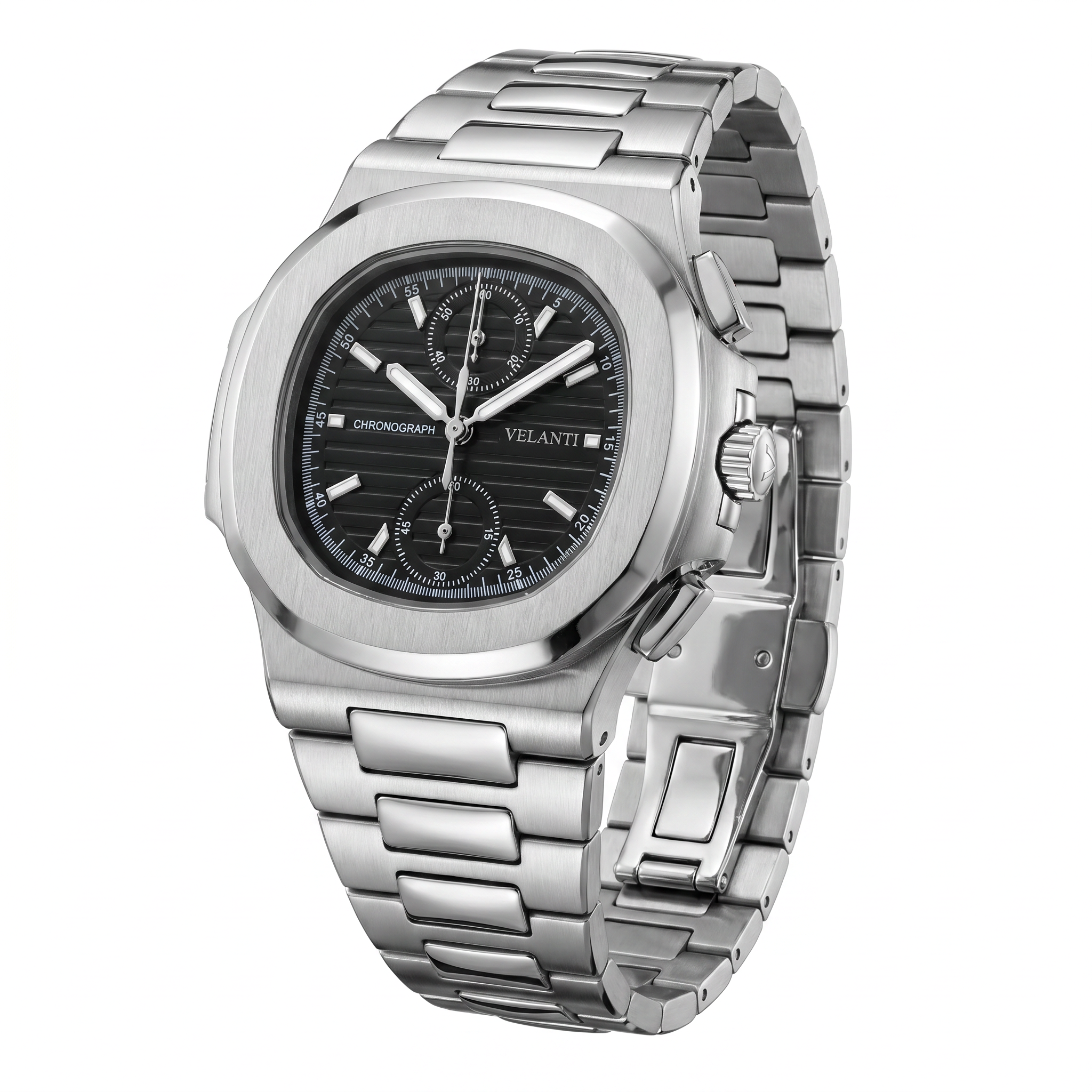 Nautilus-style chronograph watch, Velanti Milano Nautvel Chrono Black, product photo 6