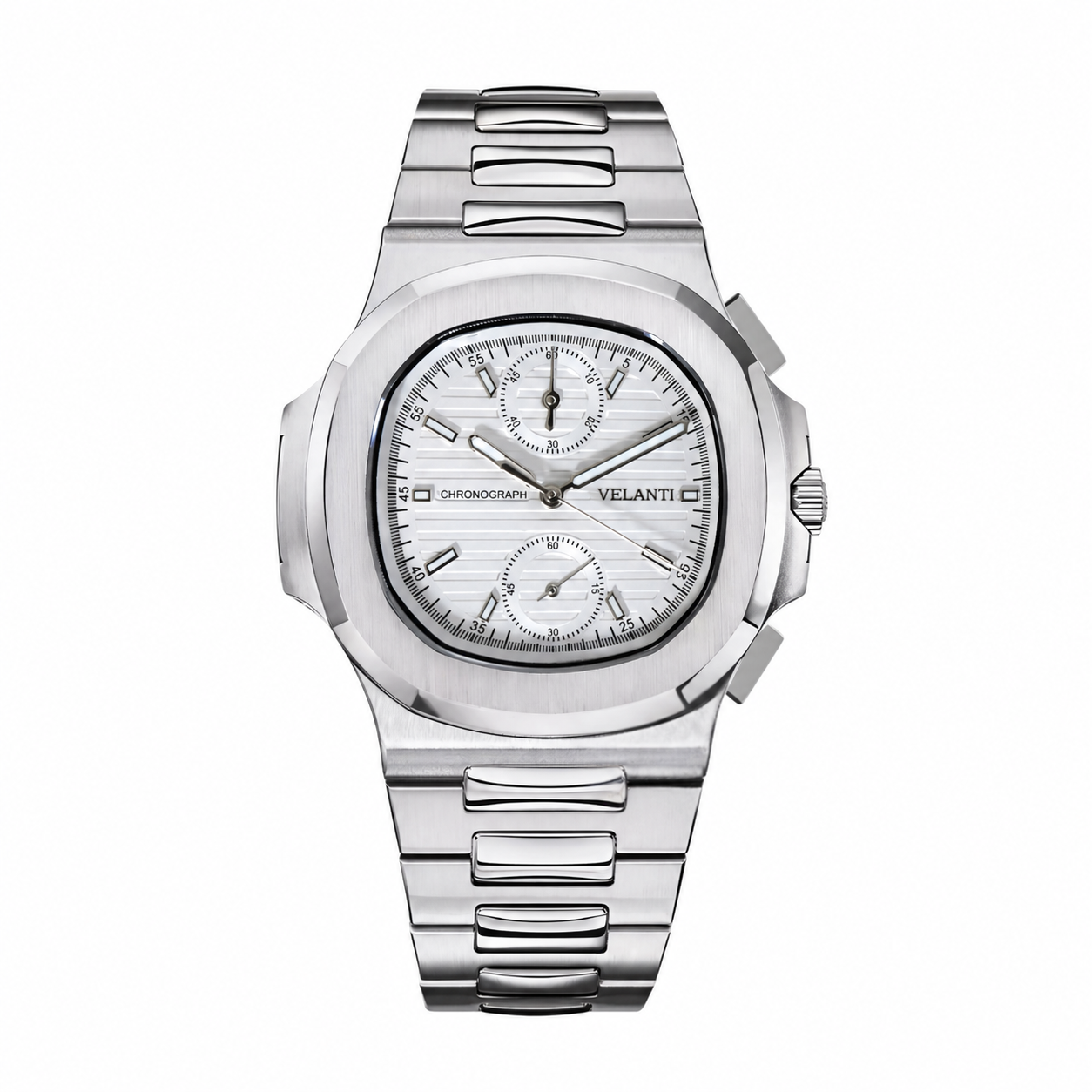 Nautilus-style chronograph watch, Velanti Milano Nautvel Chrono White, main product photo
