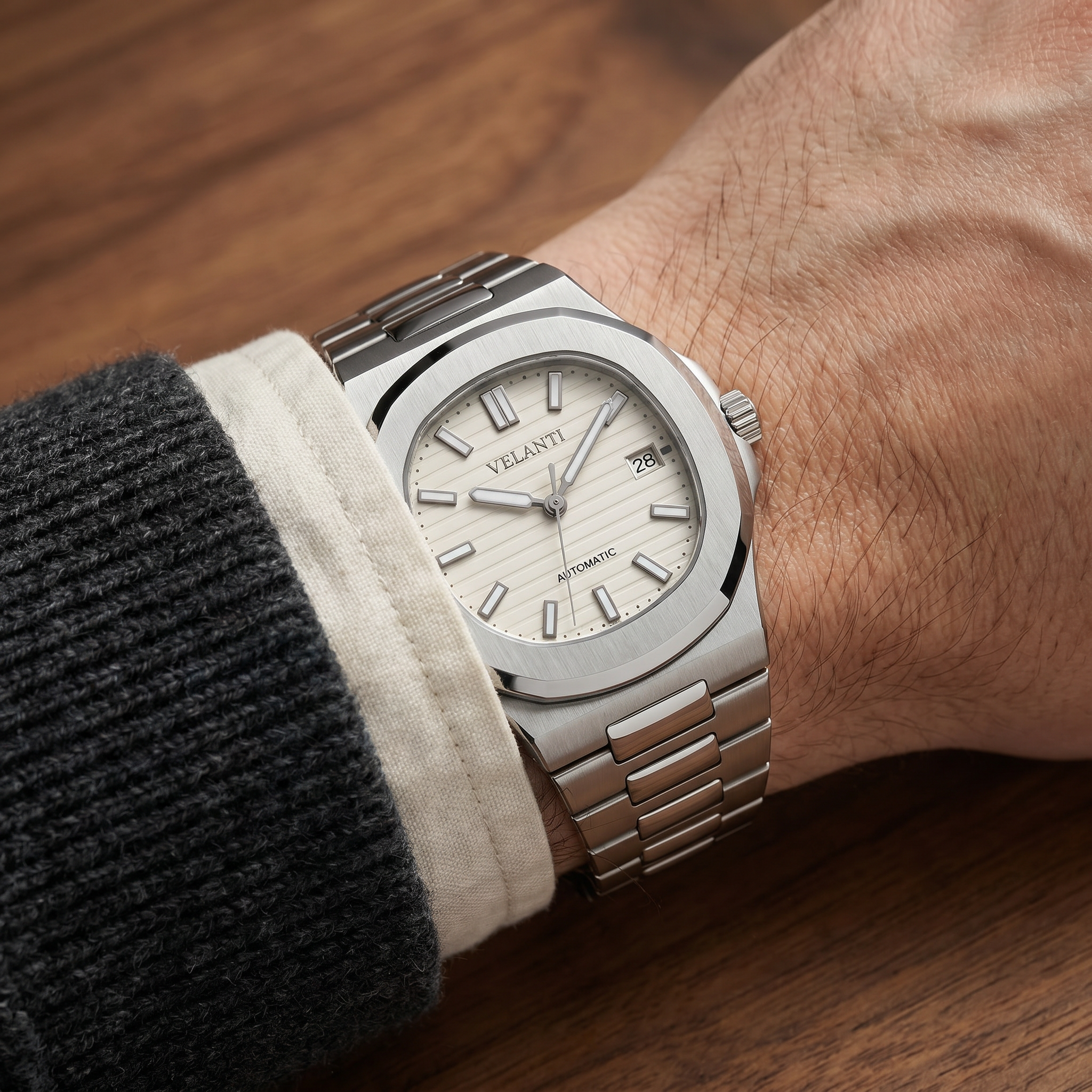 Nautilus-style automatic watch, Velanti Milano Nautvel Cream, product photo 5