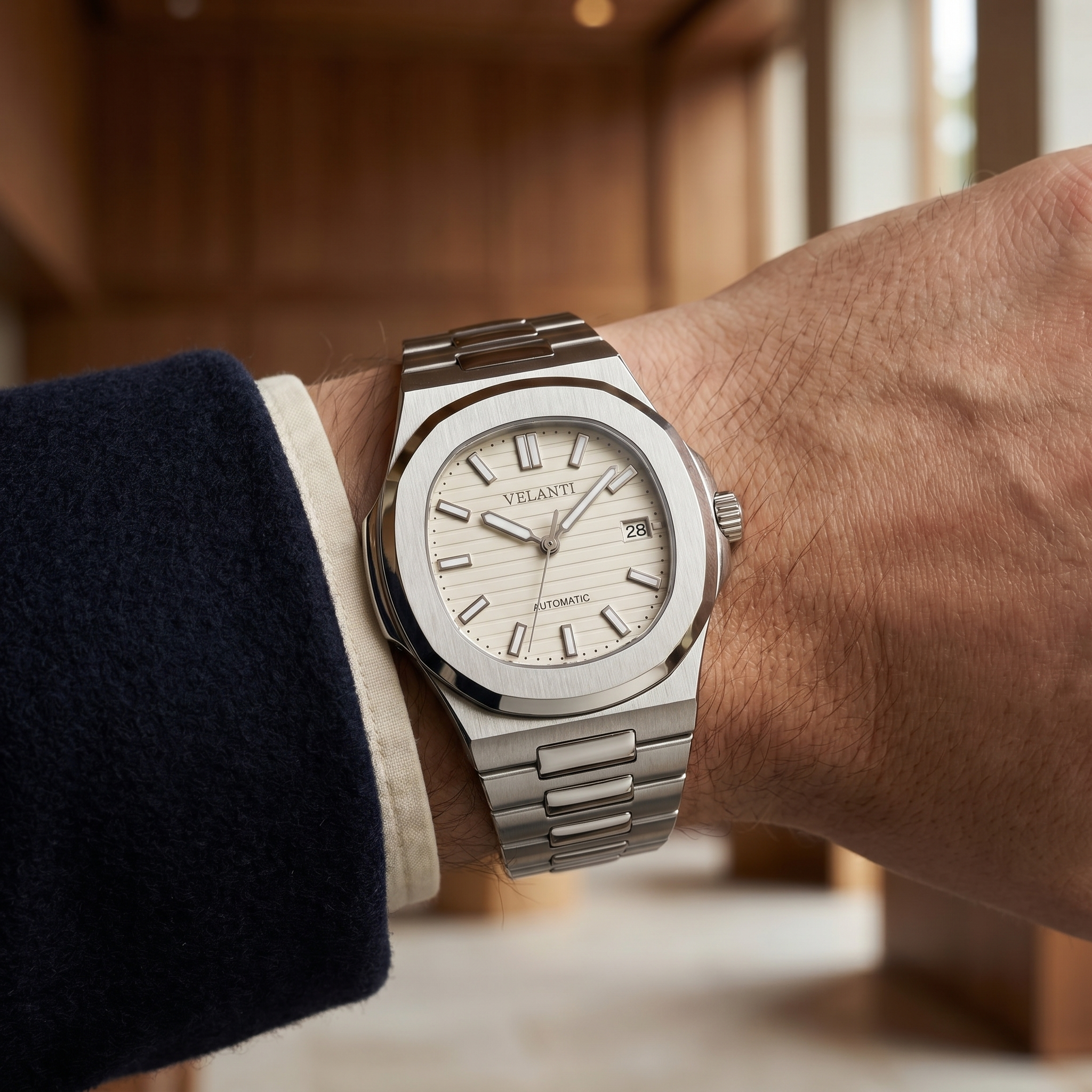 Nautilus-style automatic watch, Velanti Milano Nautvel Cream, product photo 6