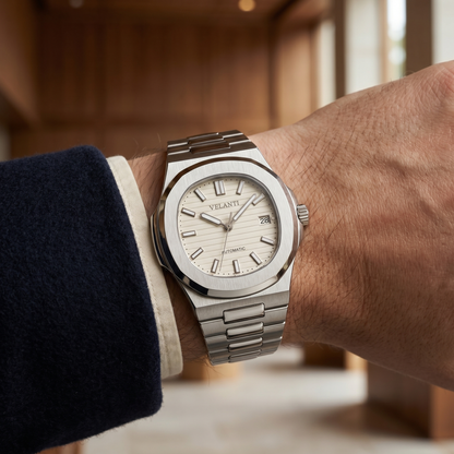 Nautilus-style custom mod watch, Velanti Milano Nautvel Cream, product photo 6