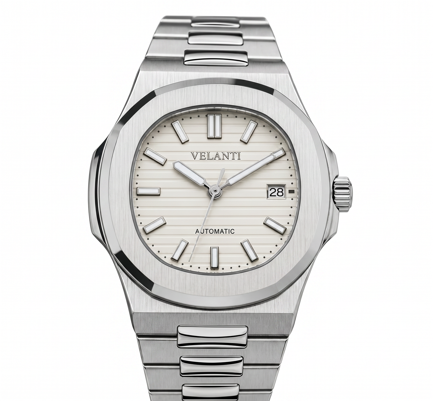 Nautilus-style custom mod watch, Velanti Milano Nautvel Cream, main product photo