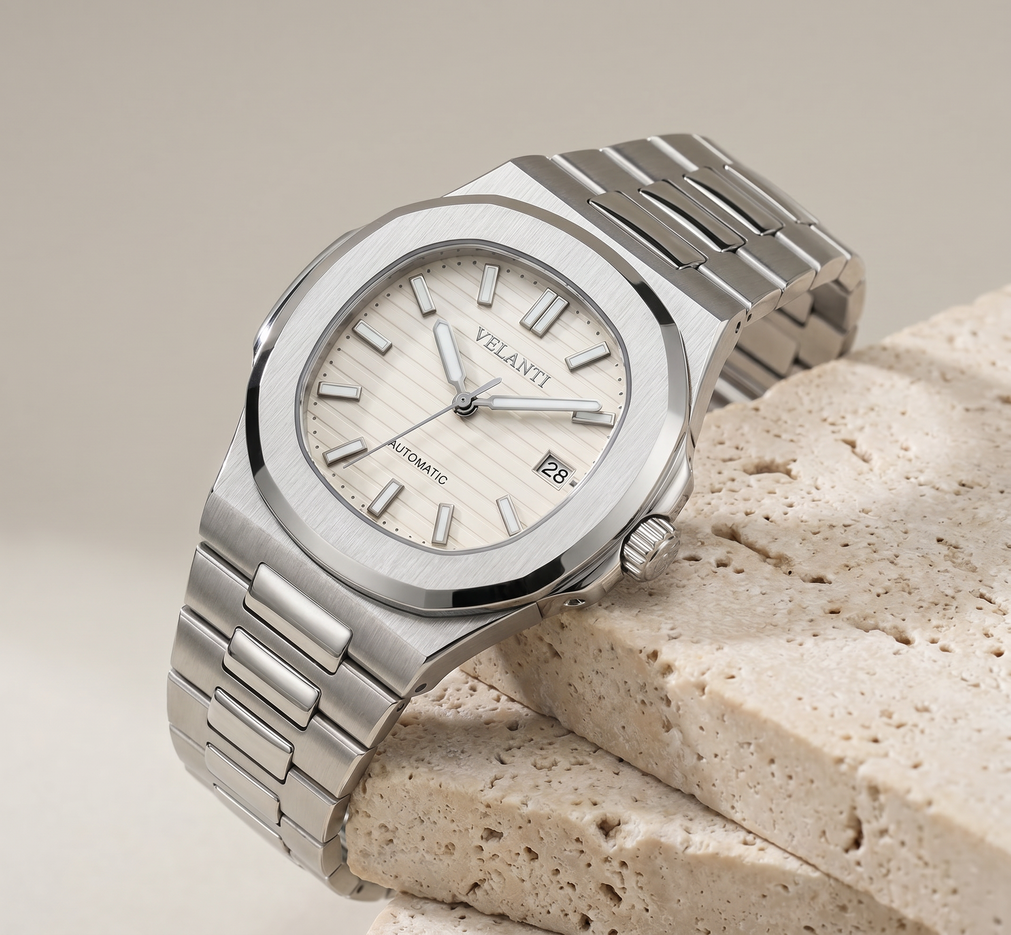 Nautilus-style automatic watch, Velanti Milano Nautvel Cream, product photo 2