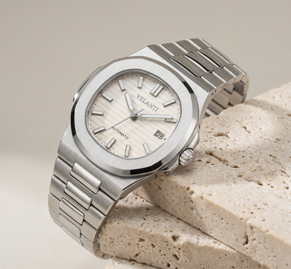 Nautilus-style custom mod watch, Velanti Milano Nautvel Cream, product photo 2