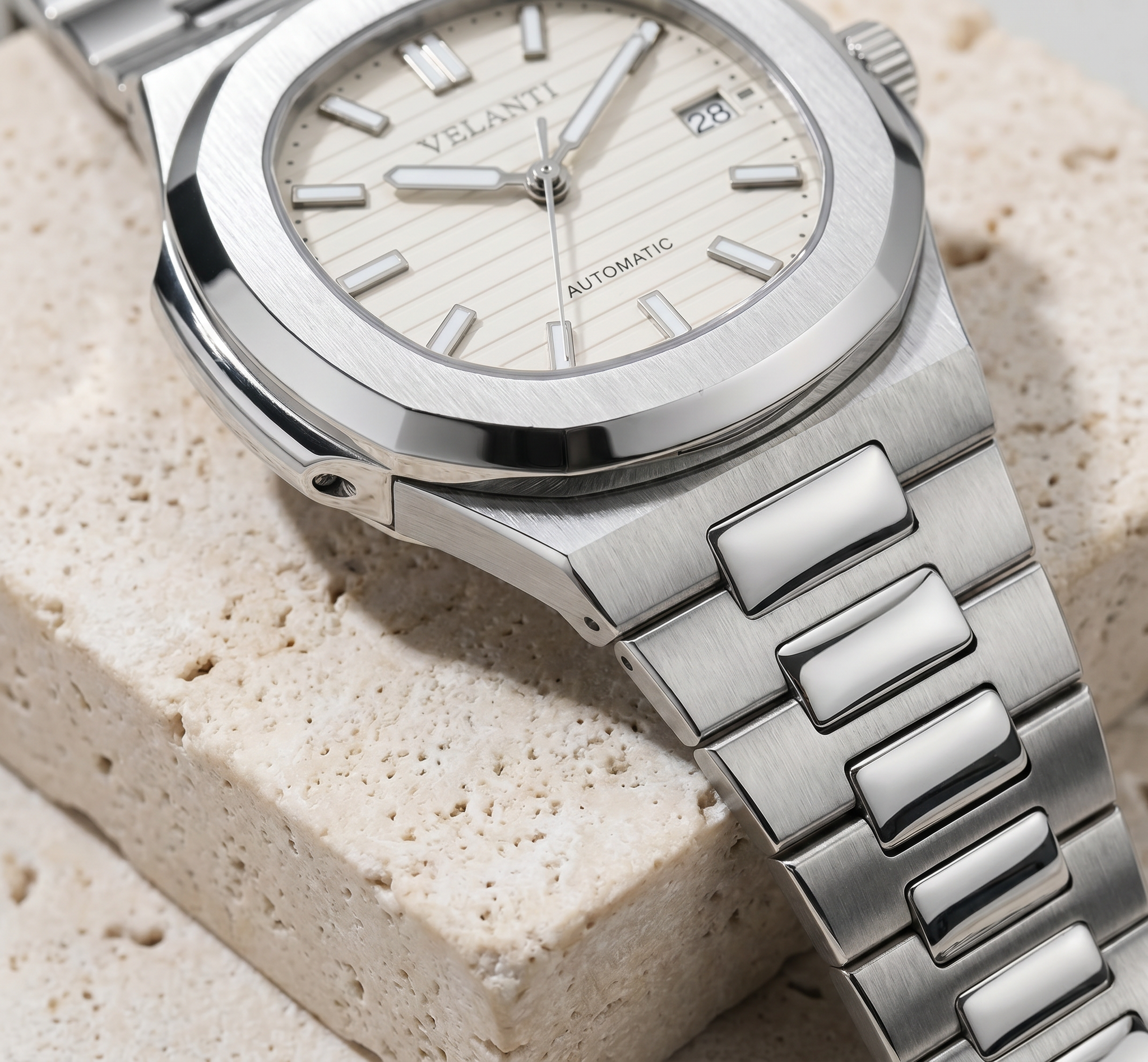 Nautilus-style automatic watch, Velanti Milano Nautvel Cream, product photo 4