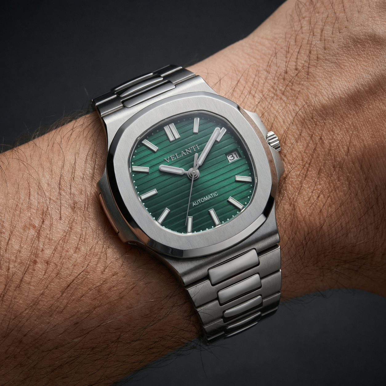 Nautilus-style automatic watch, Velanti Milano Nautvel Metallic Green, product photo 7
