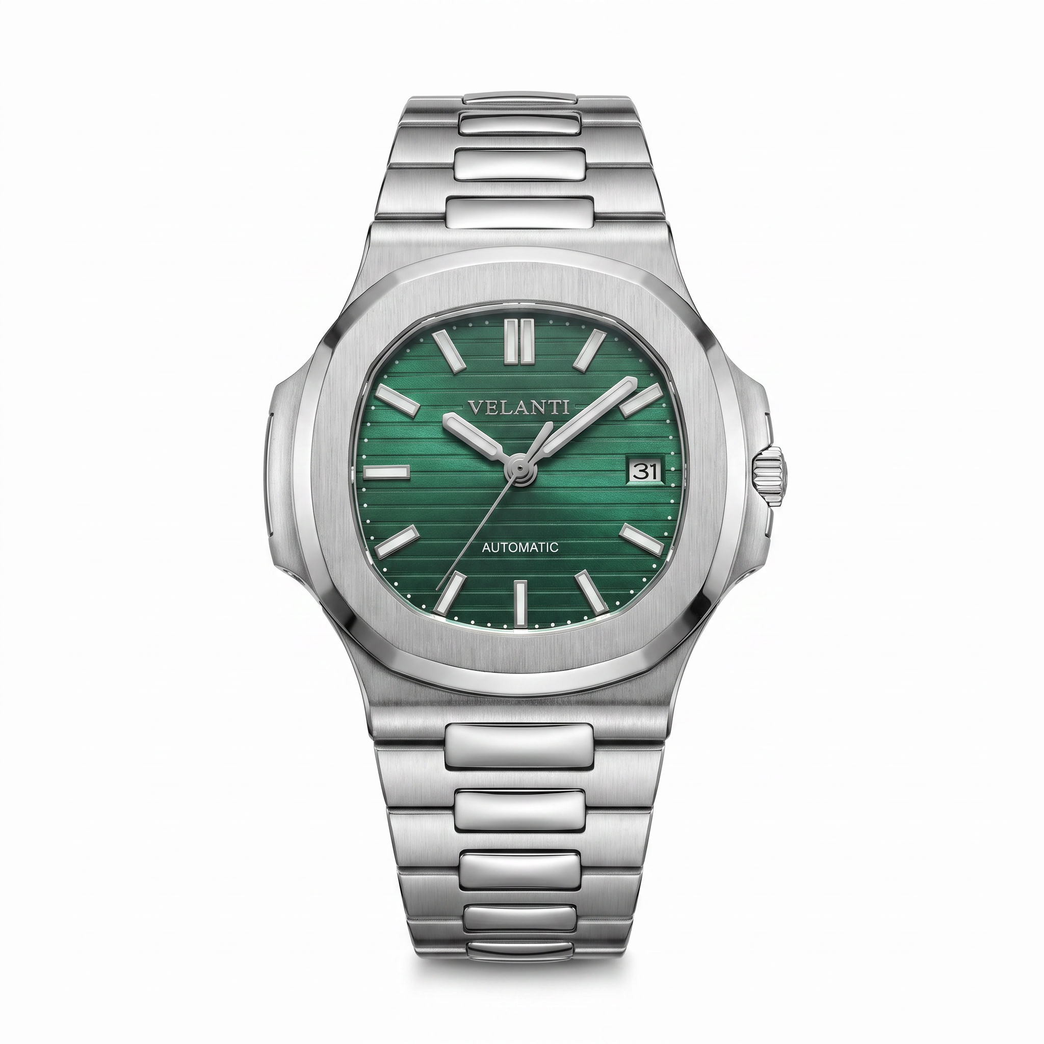 Nautilus-style automatic watch, Velanti Milano Nautvel Metallic Green, main product photo