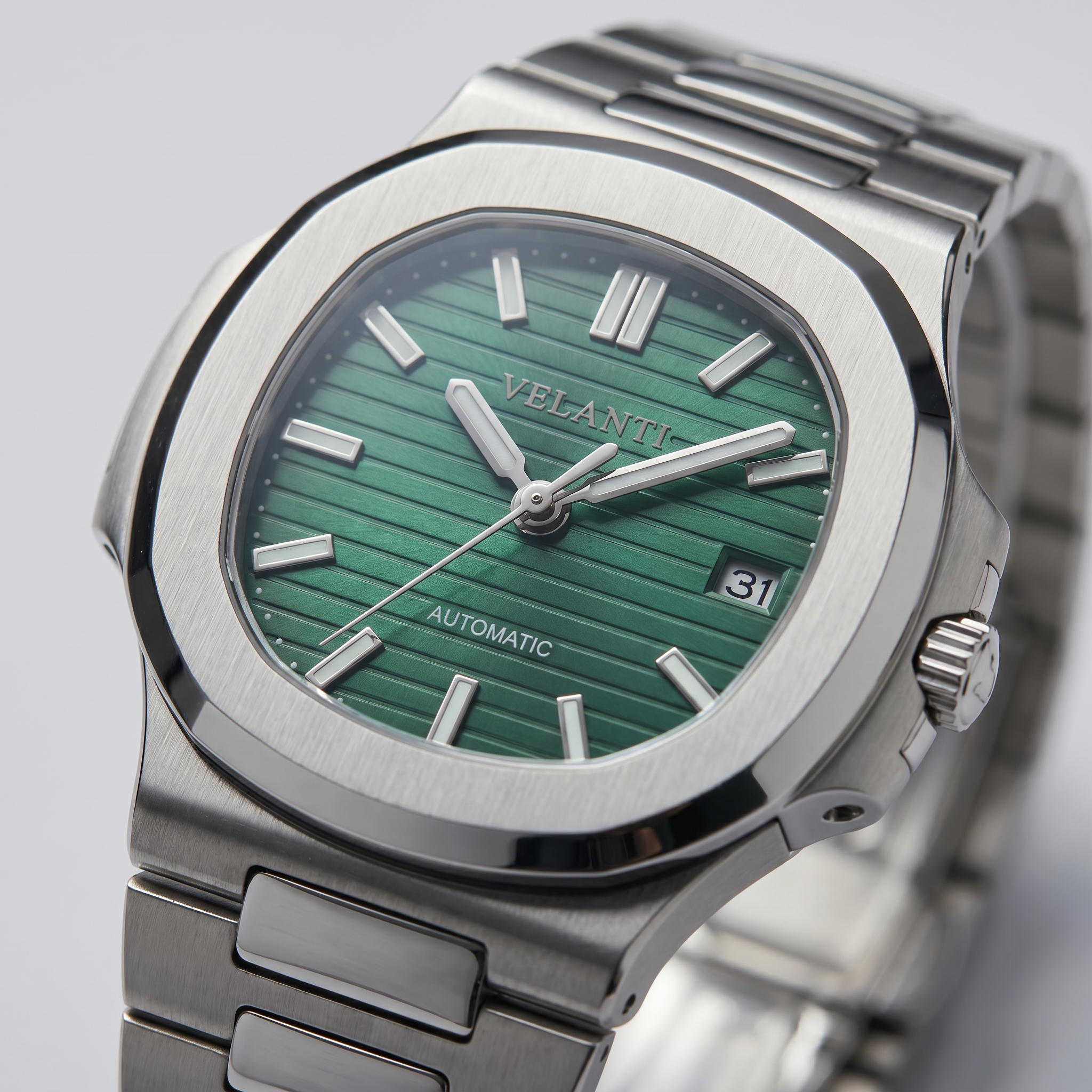 Nautilus-style automatic watch, Velanti Milano Nautvel Metallic Green, product photo 5
