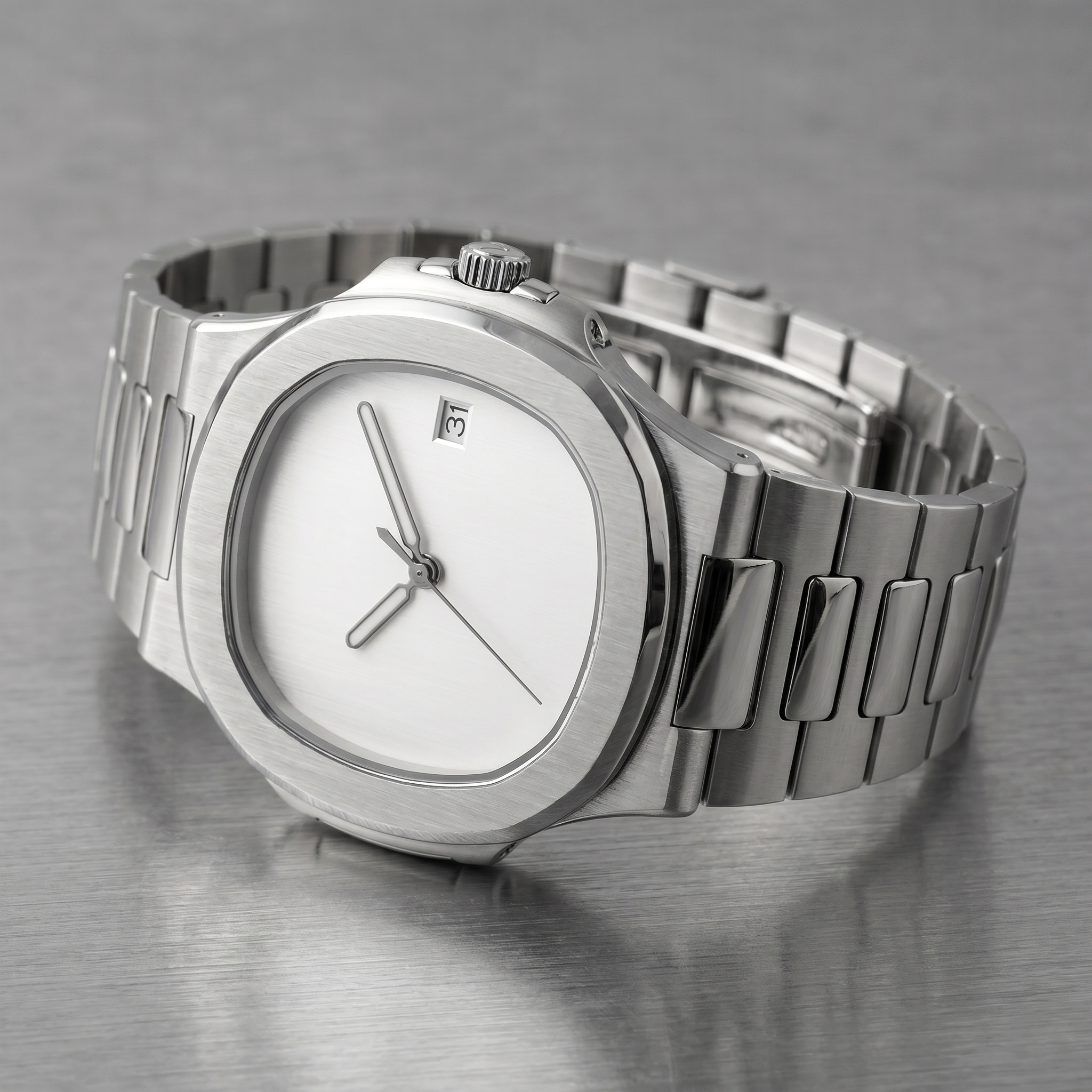 Nautilus-style automatic watch, Velanti Milano Nautvel Minimalist Silver, bracelet detail photo