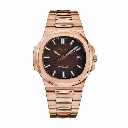Nautilus-style automatic watch, Velanti Milano Nautvel Rose Gold Brown, main product photo