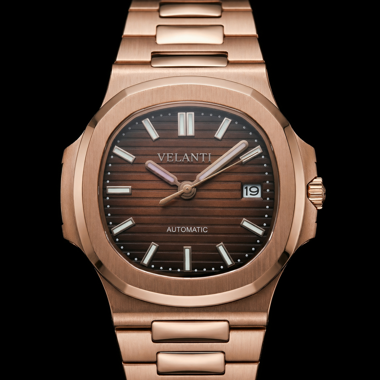 Nautilus-style automatic watch, Velanti Milano Nautvel Rose Gold Brown, product photo 4