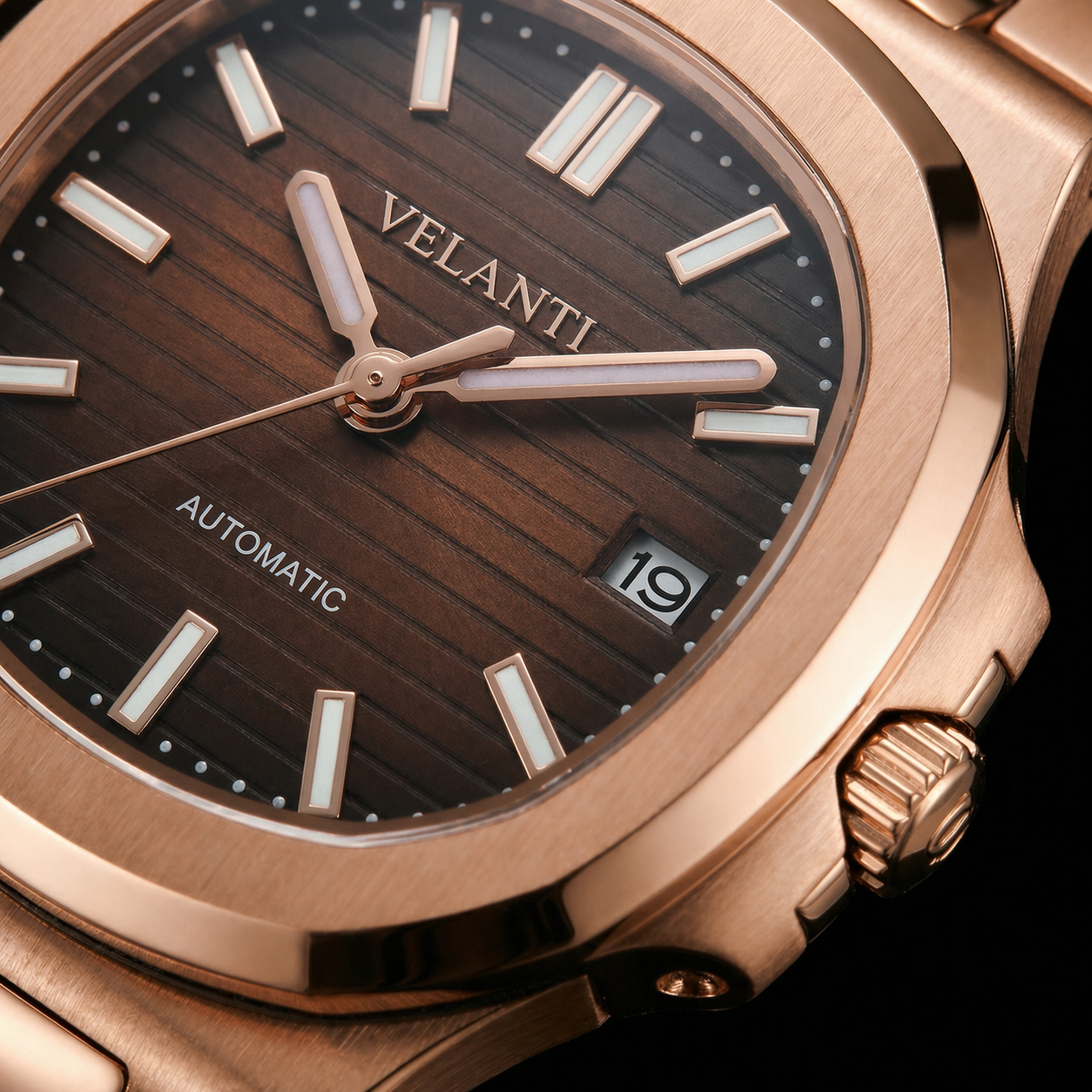 Nautilus-style automatic watch, Velanti Milano Nautvel Rose Gold Brown, product photo 5