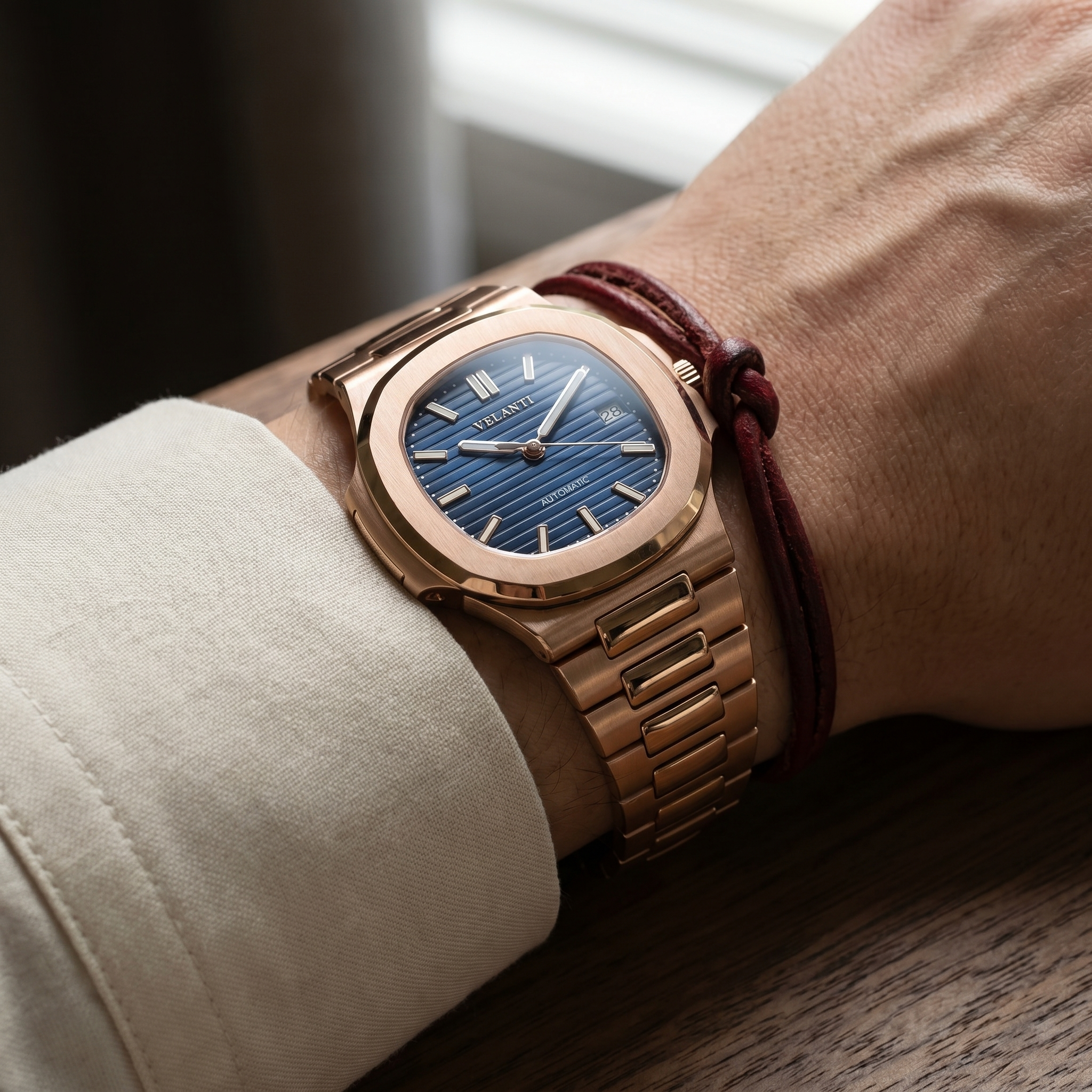 Nautilus-style automatic watch, Velanti Milano Nautvel Rose Gold Royal Blue, product photo 5