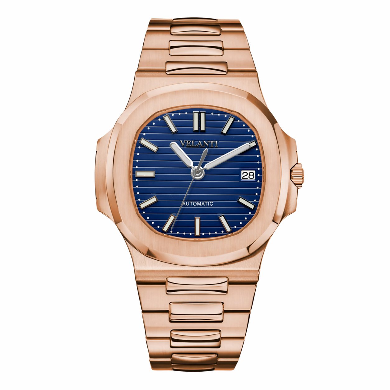 Nautilus-style automatic watch, Velanti Milano Nautvel Rose Gold Royal Blue, main product photo