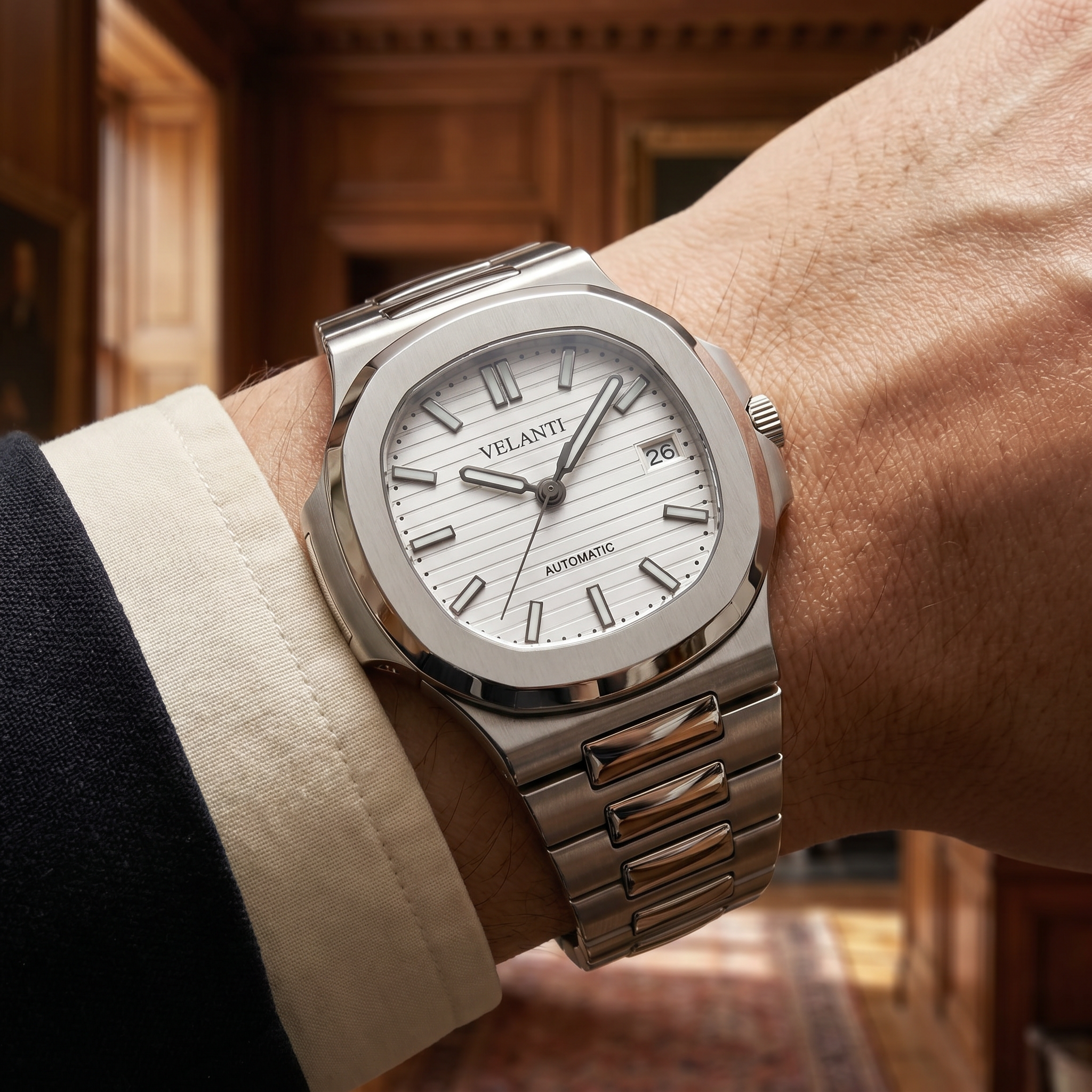 Nautilus-style automatic watch, Velanti Milano Nautvel White, product photo 8