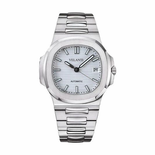 Nautilus-style custom mod watch, Velanti Milano Nautvel White, main product photo
