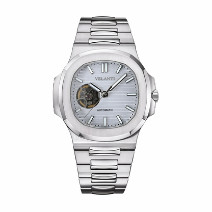 Nautilus-style custom mod watch, Velanti Milano Nautvel White Open Heart, main product photo