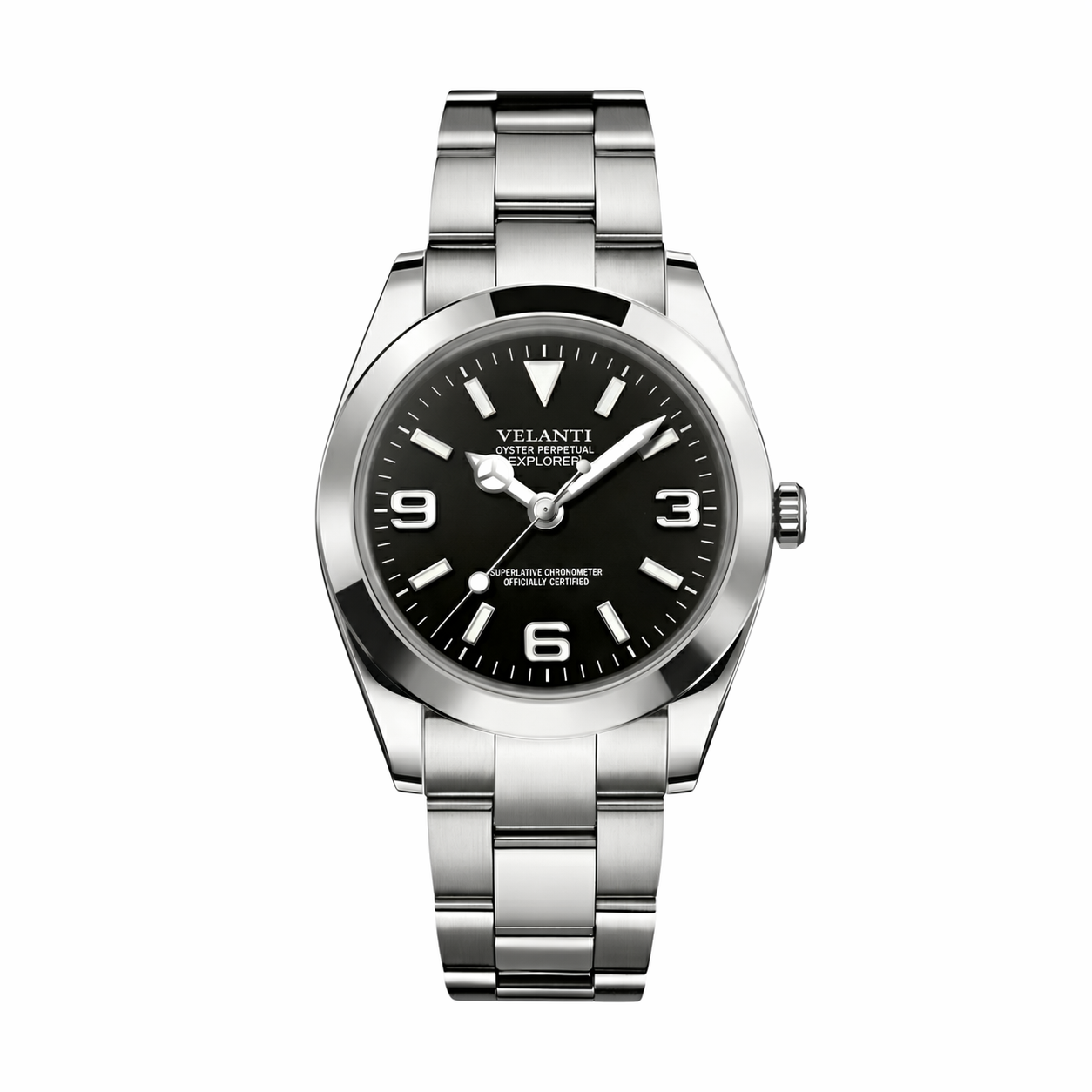 Explorer-style automatic watch, Velanti Milano Oystvel Black, main product photo