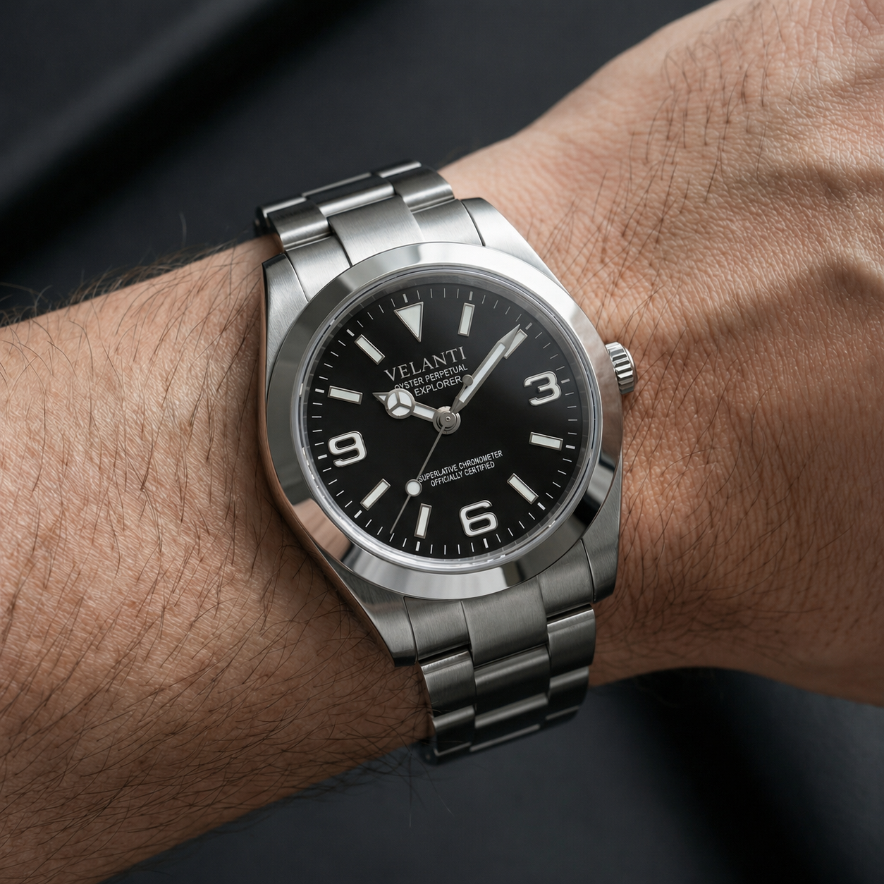 Explorer-style automatic watch, Velanti Milano Oystvel Black, product photo 2