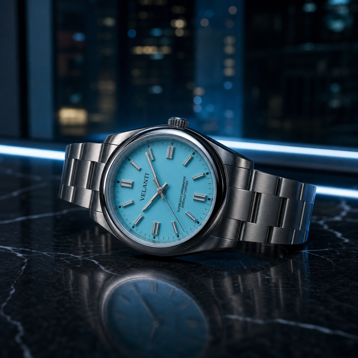Explorer-style automatic watch, Velanti Milano Oystvel Tiffany Blue, product photo 3