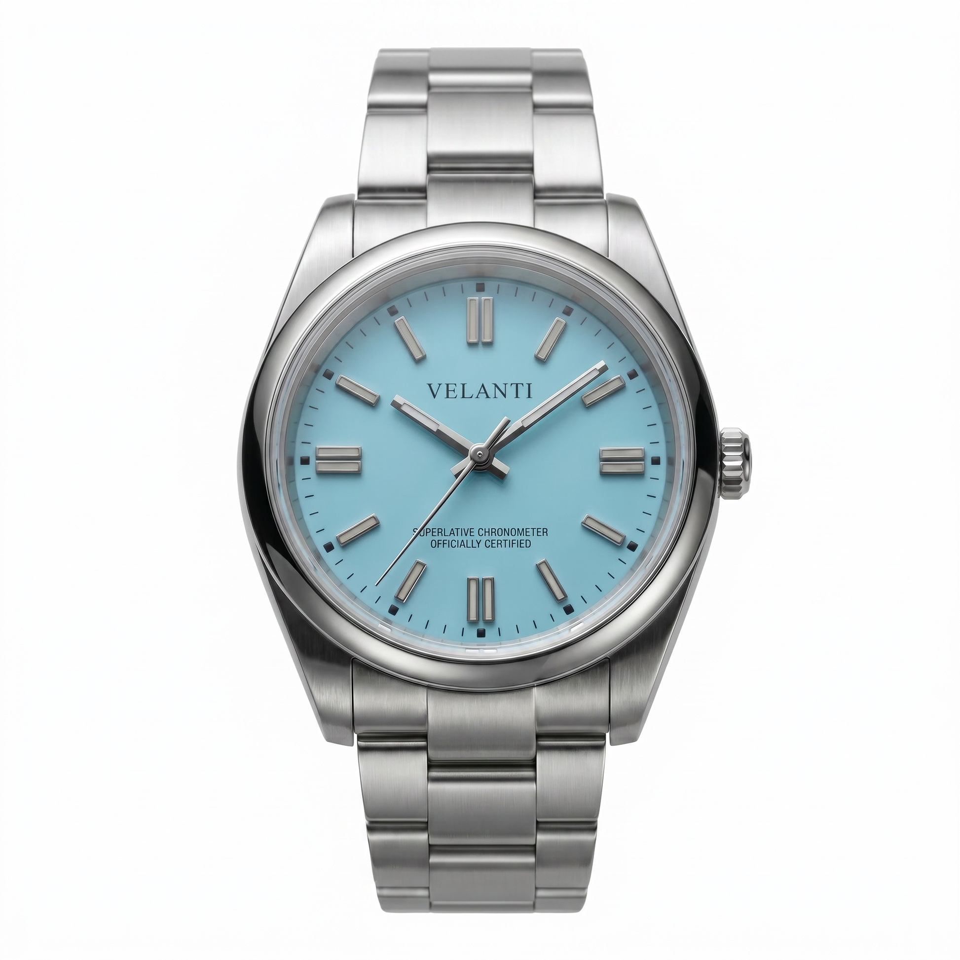 Explorer-style custom mod watch, Velanti Milano Oystvel Tiffany Blue, main product photo