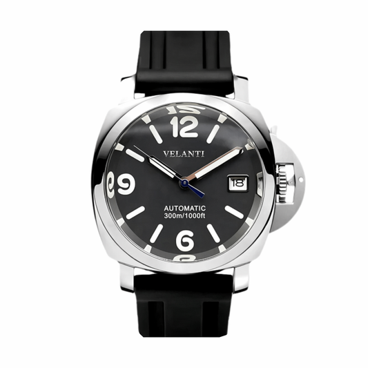 Panerai-style custom mod watch, Velanti Milano Panvel Black Rubber, main product photo
