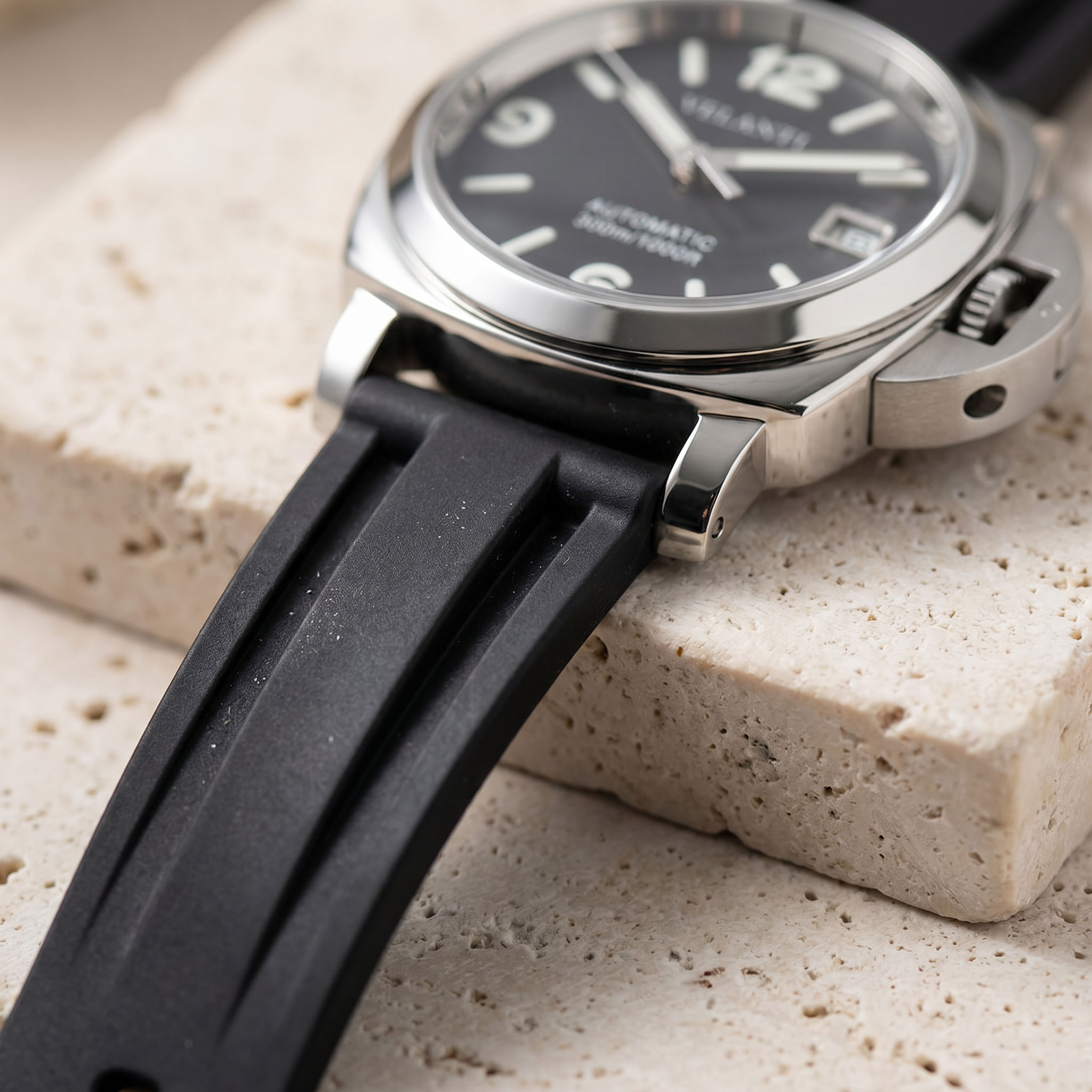 Panerai-style automatic watch, Velanti Milano Panvel Black Rubber, product photo 3