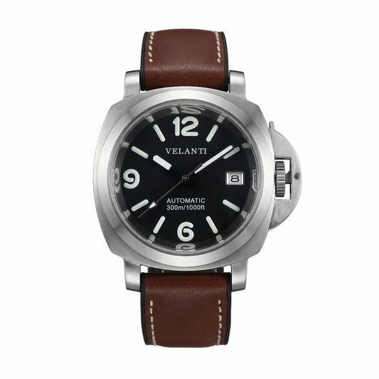 Panerai-style custom mod watch, Velanti Milano Panvel Brown Leather, main product photo