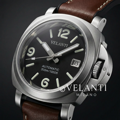 Panerai-style automatic watch, Velanti Milano Panvel Brown Leather, product photo 6