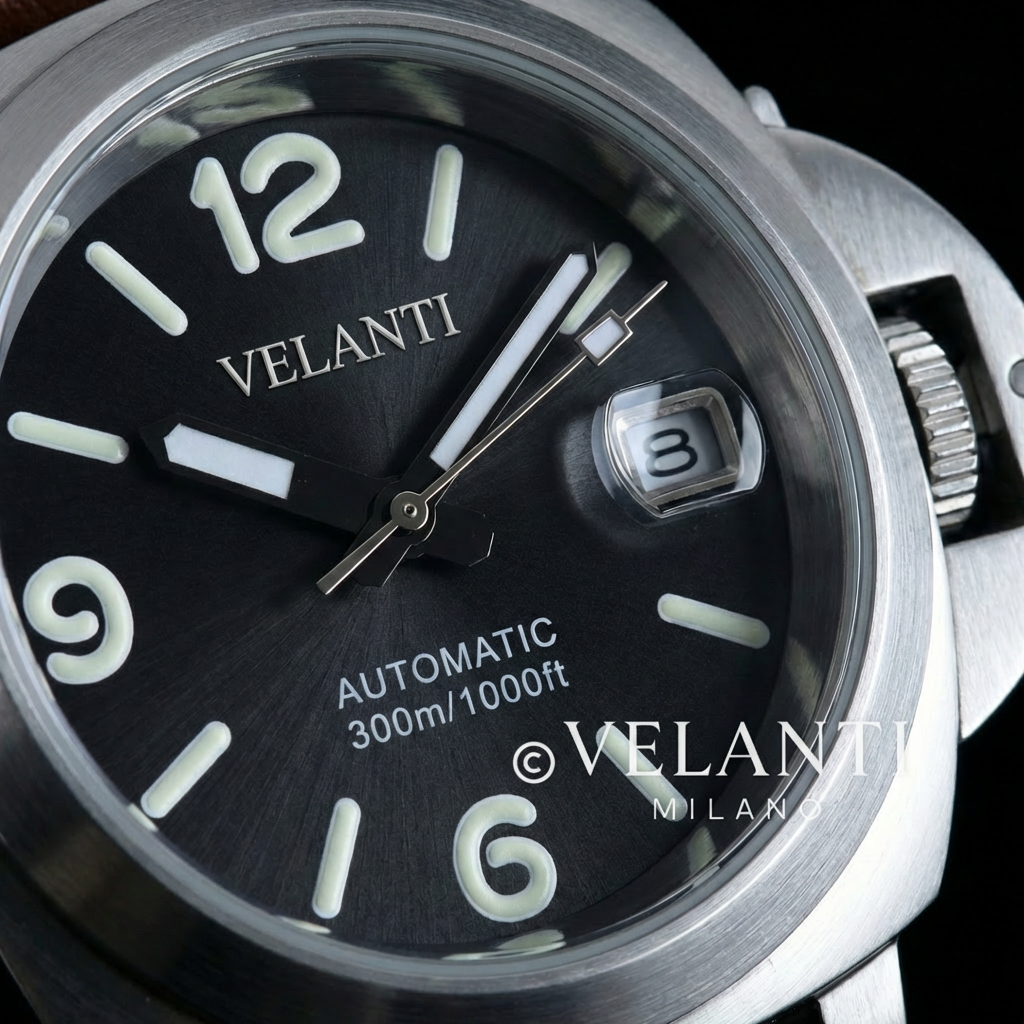 Panerai-style automatic watch, Velanti Milano Panvel Brown Leather, product photo 7
