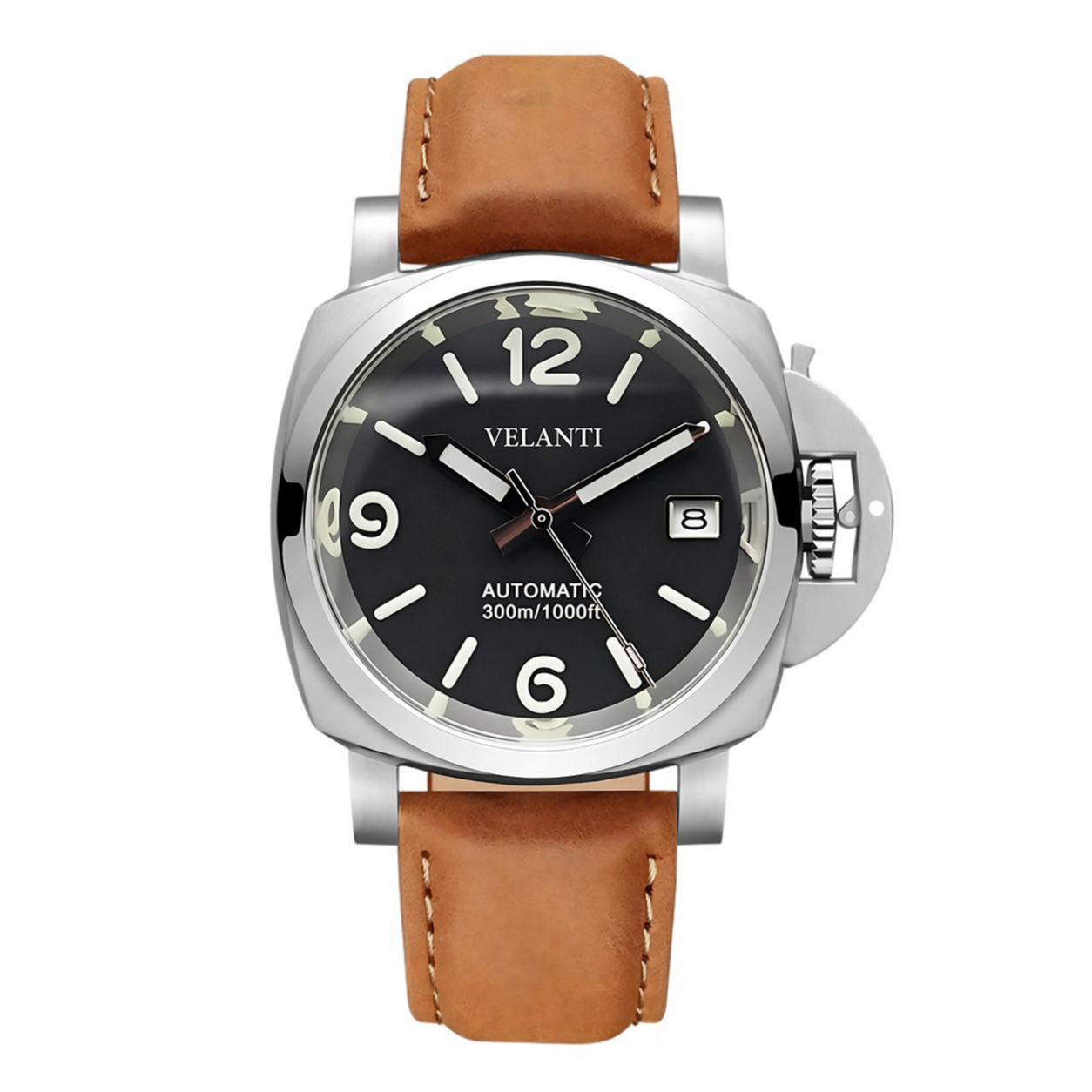 Panerai-style automatic watch, Velanti Milano Panvel Sand Leather, main product photo
