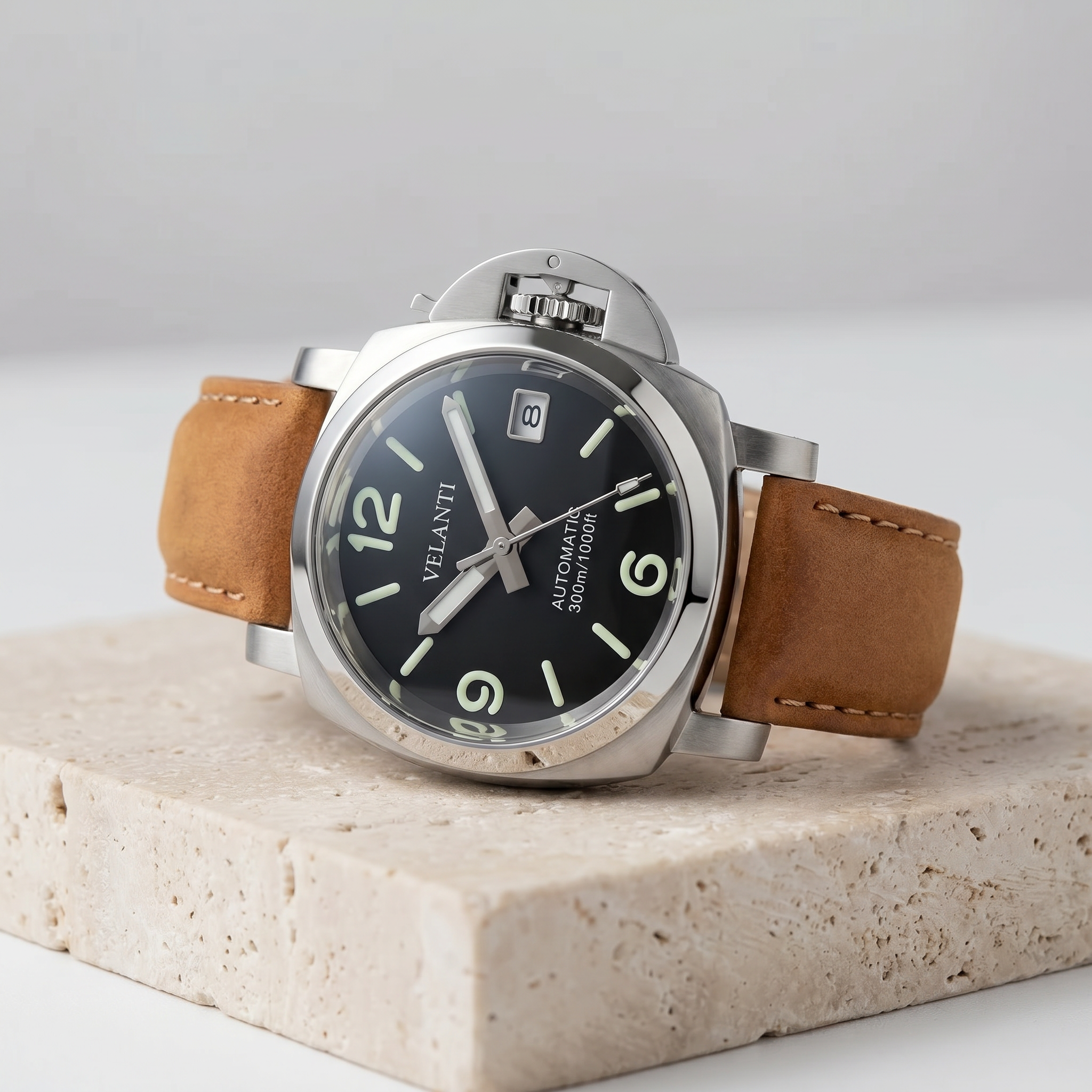 Panerai-style automatic watch, Velanti Milano Panvel Sand Leather, product photo 2