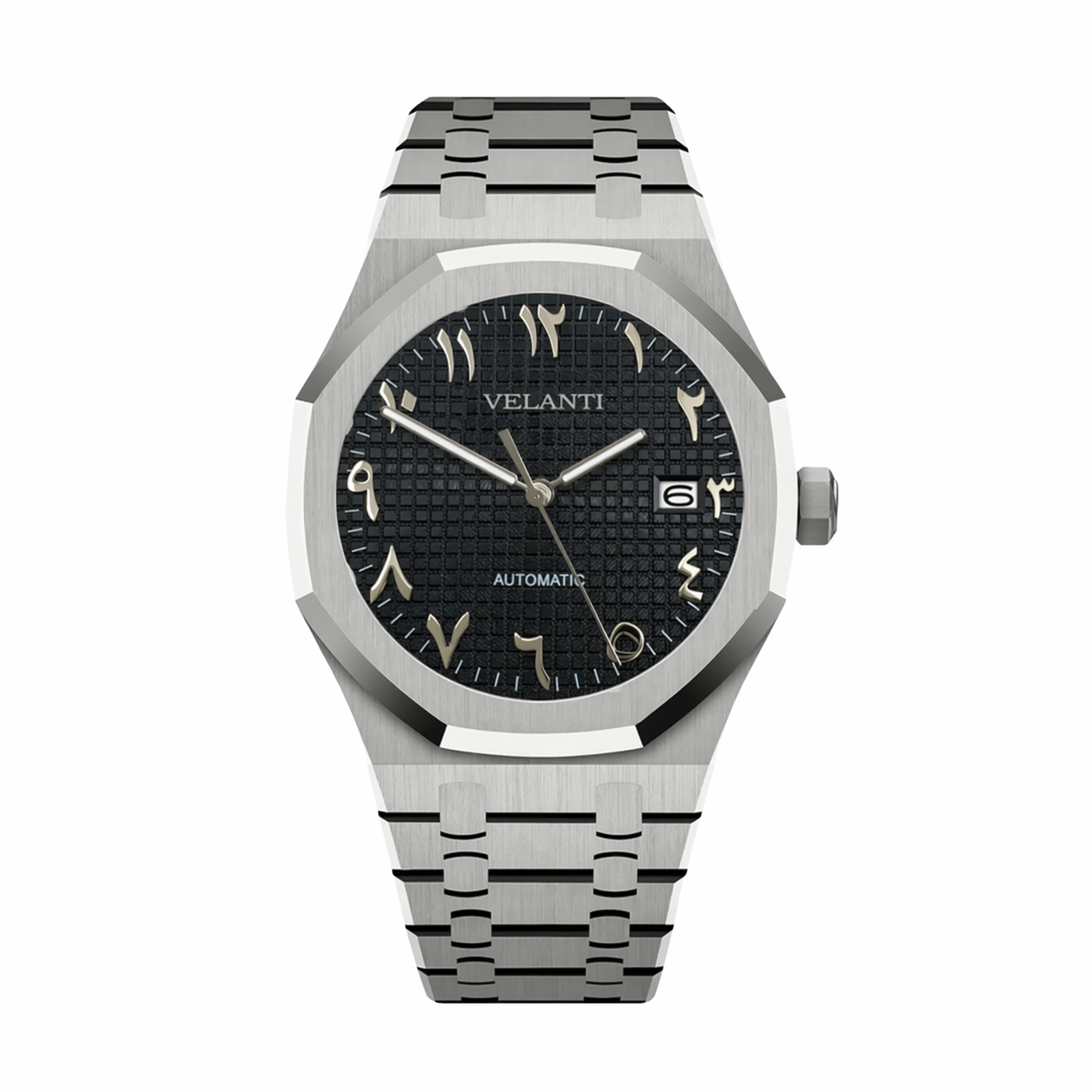 Royal Oak-style automatic watch, Velanti Milano Royal Veloak Arabic Black, main product photo