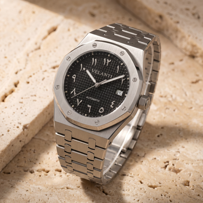 Royal Oak-style custom mod watch, Velanti Milano Royal Veloak Arabic Black, product photo 2