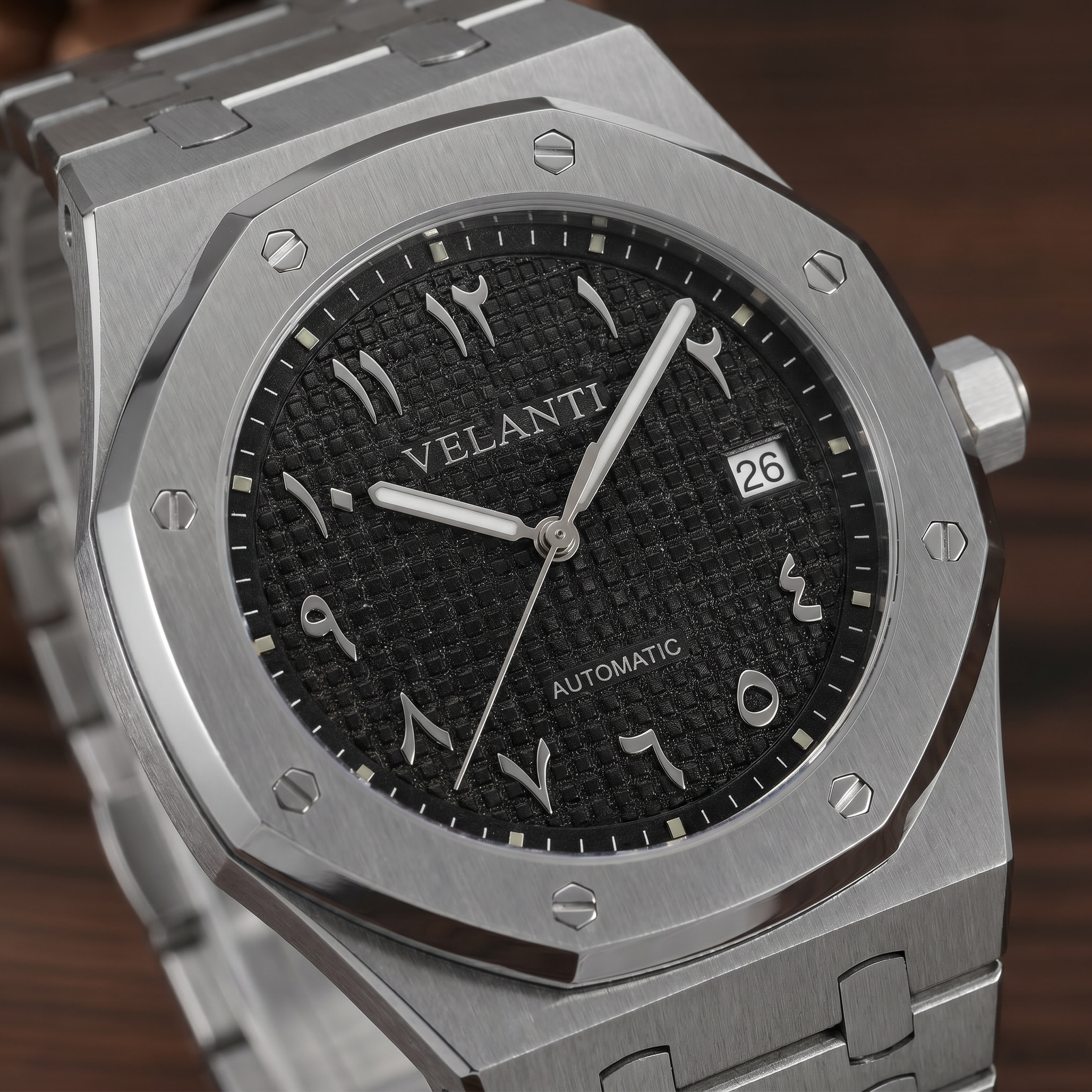 Royal Oak-style automatic watch, Velanti Milano Royal Veloak Arabic Black, product photo 4