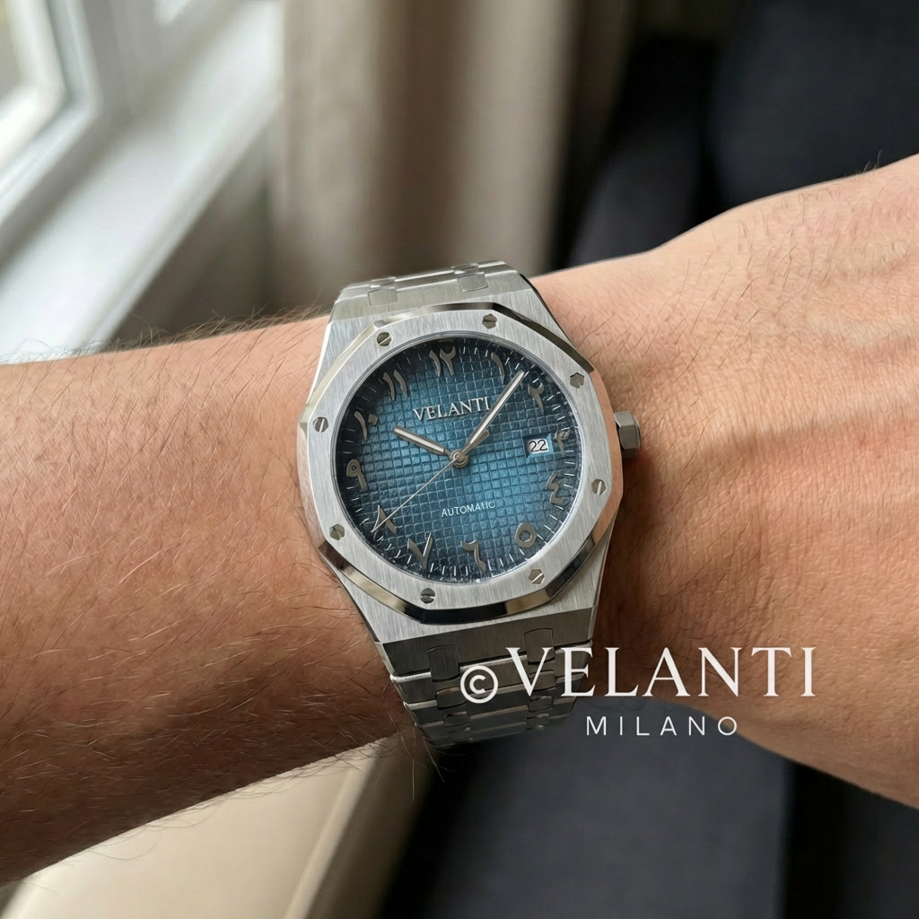 Royal Oak-style automatic watch, Velanti Milano Royal Veloak Arabic Blue, product photo 3